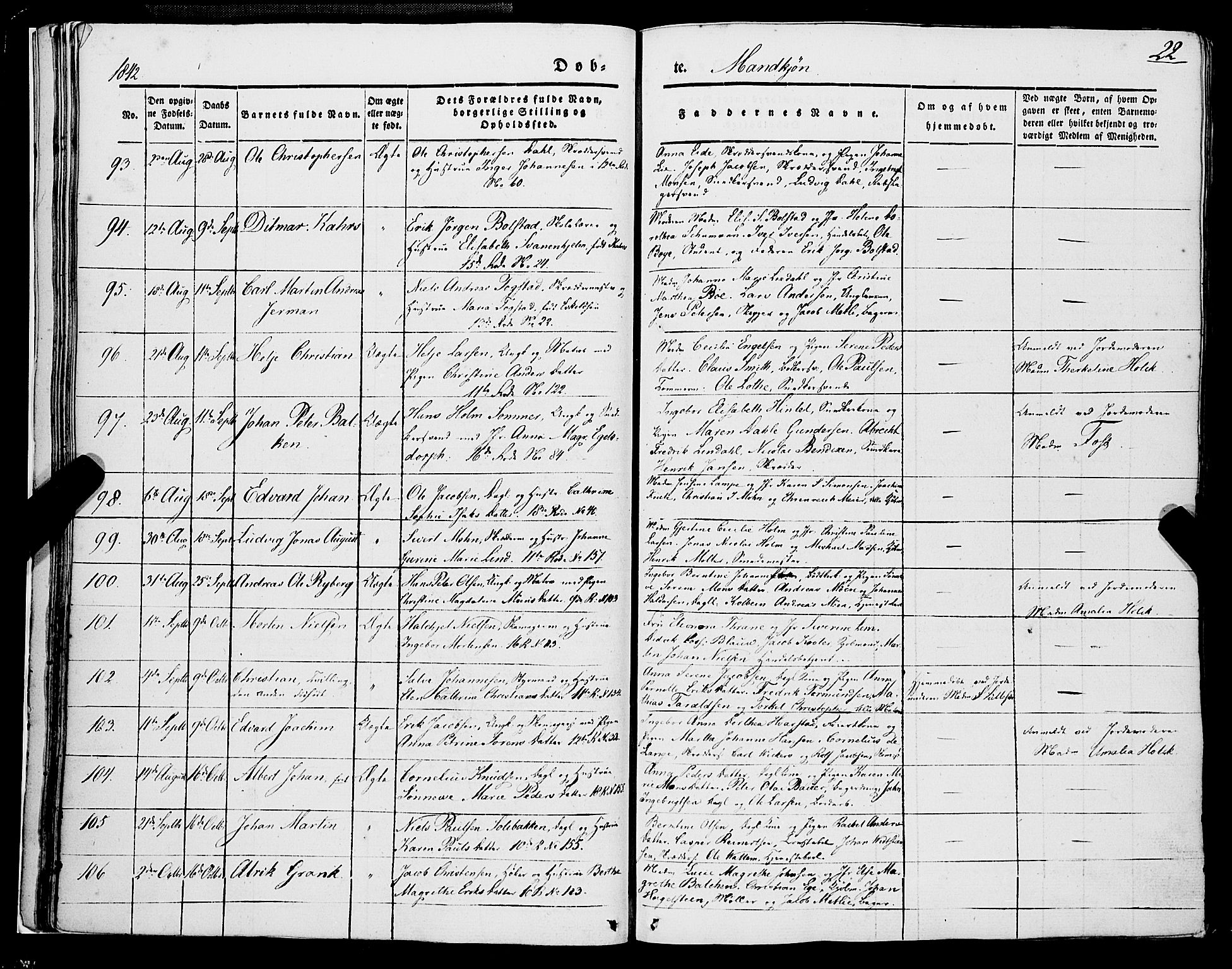 Domkirken sokneprestembete, SAB/A-74801/H/Haa/L0019: Parish register (official) no. B 2, 1841-1851, p. 22
