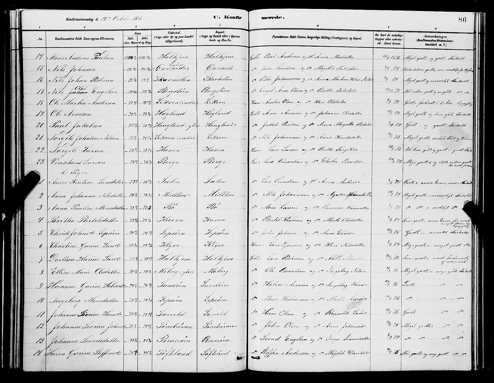 Os sokneprestembete, SAB/A-99929: Parish register (copy) no. A 2, 1880-1896, p. 86