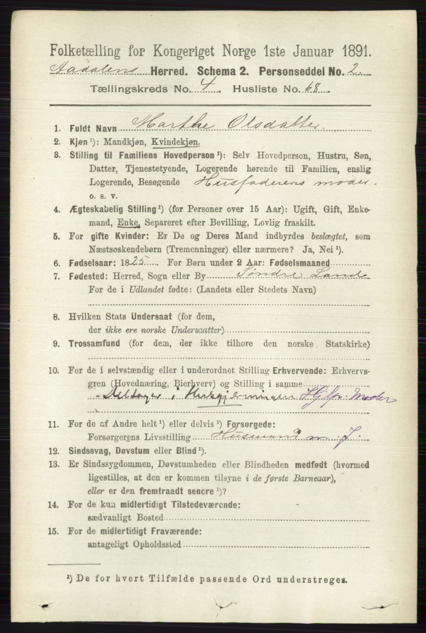 RA, 1891 census for 0614 Ådal, 1891, p. 1921