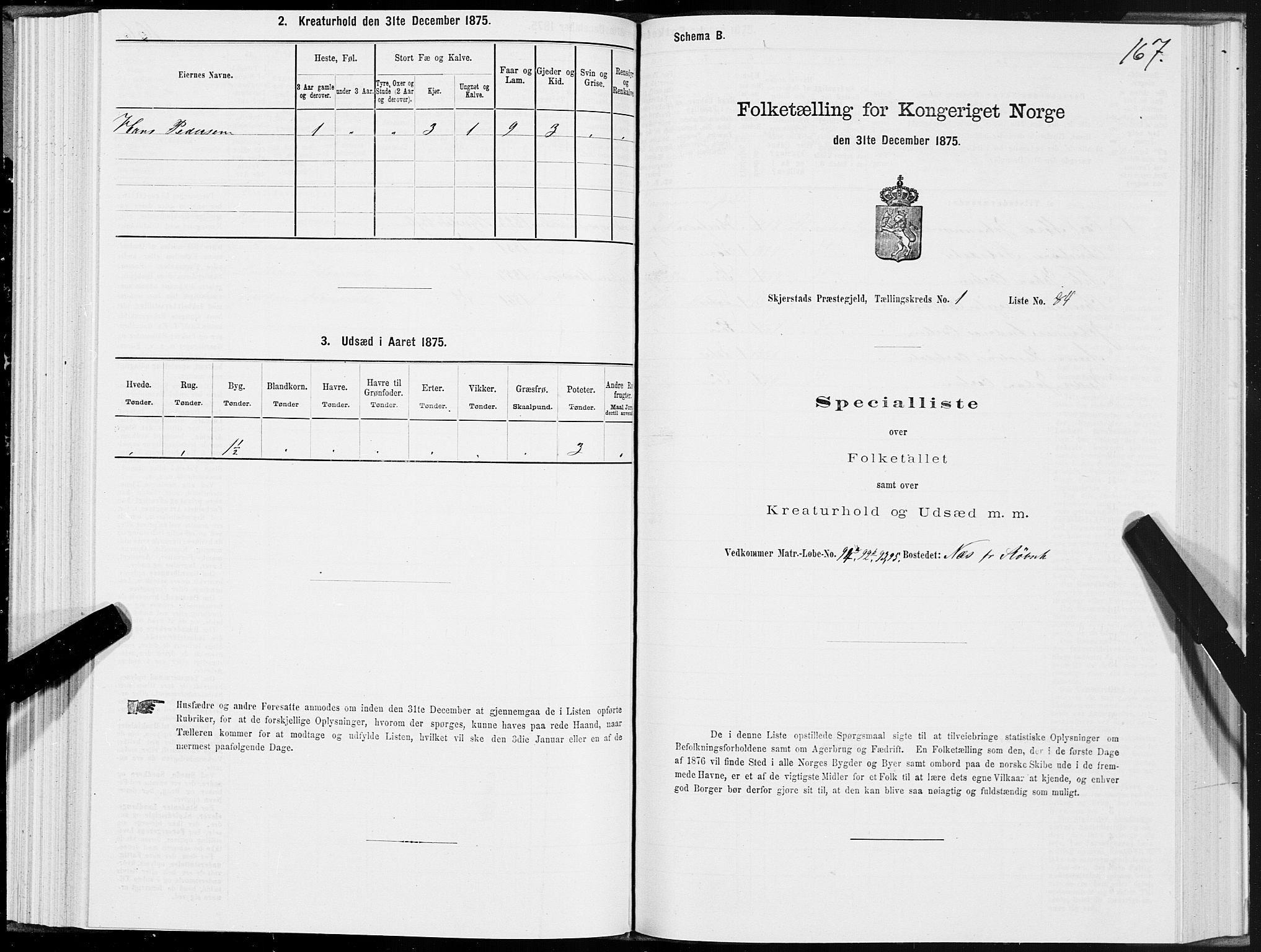 SAT, 1875 census for 1842P Skjerstad, 1875, p. 1167