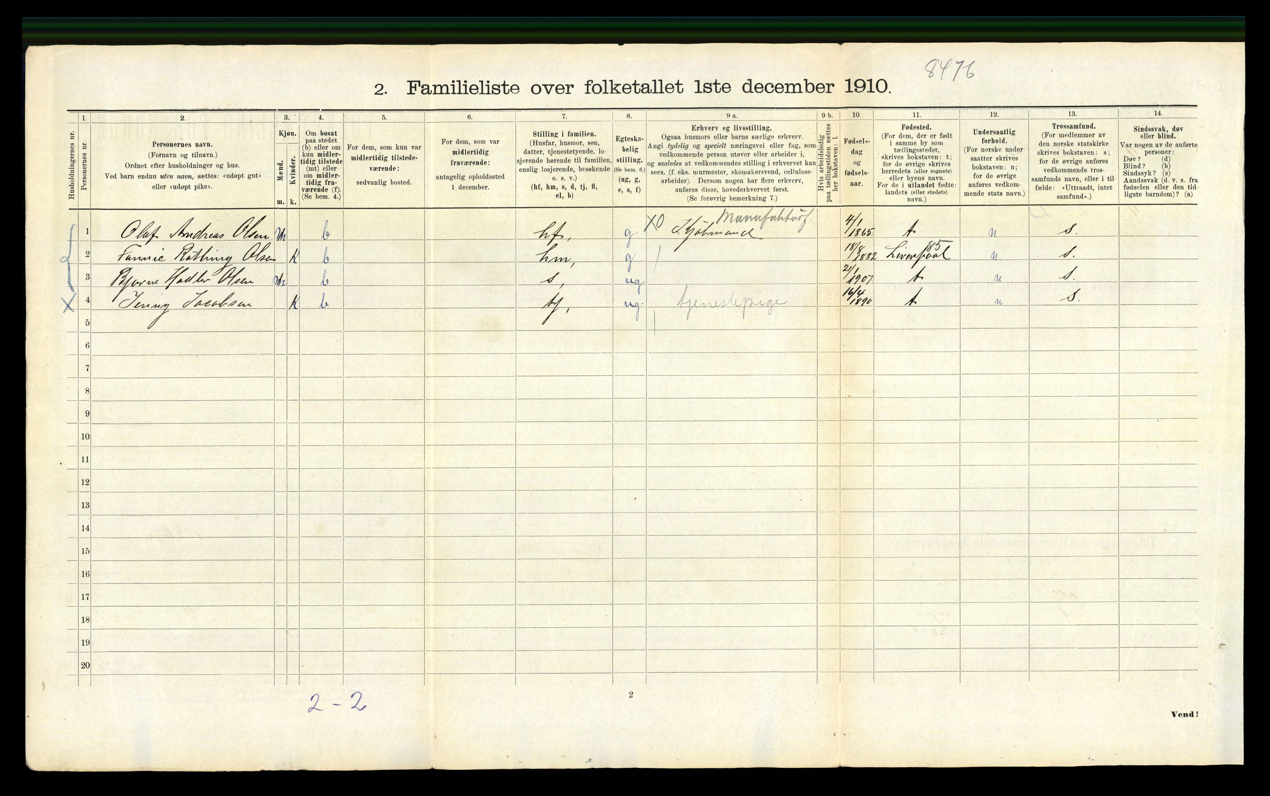 RA, 1910 census for Bergen, 1910, p. 1022