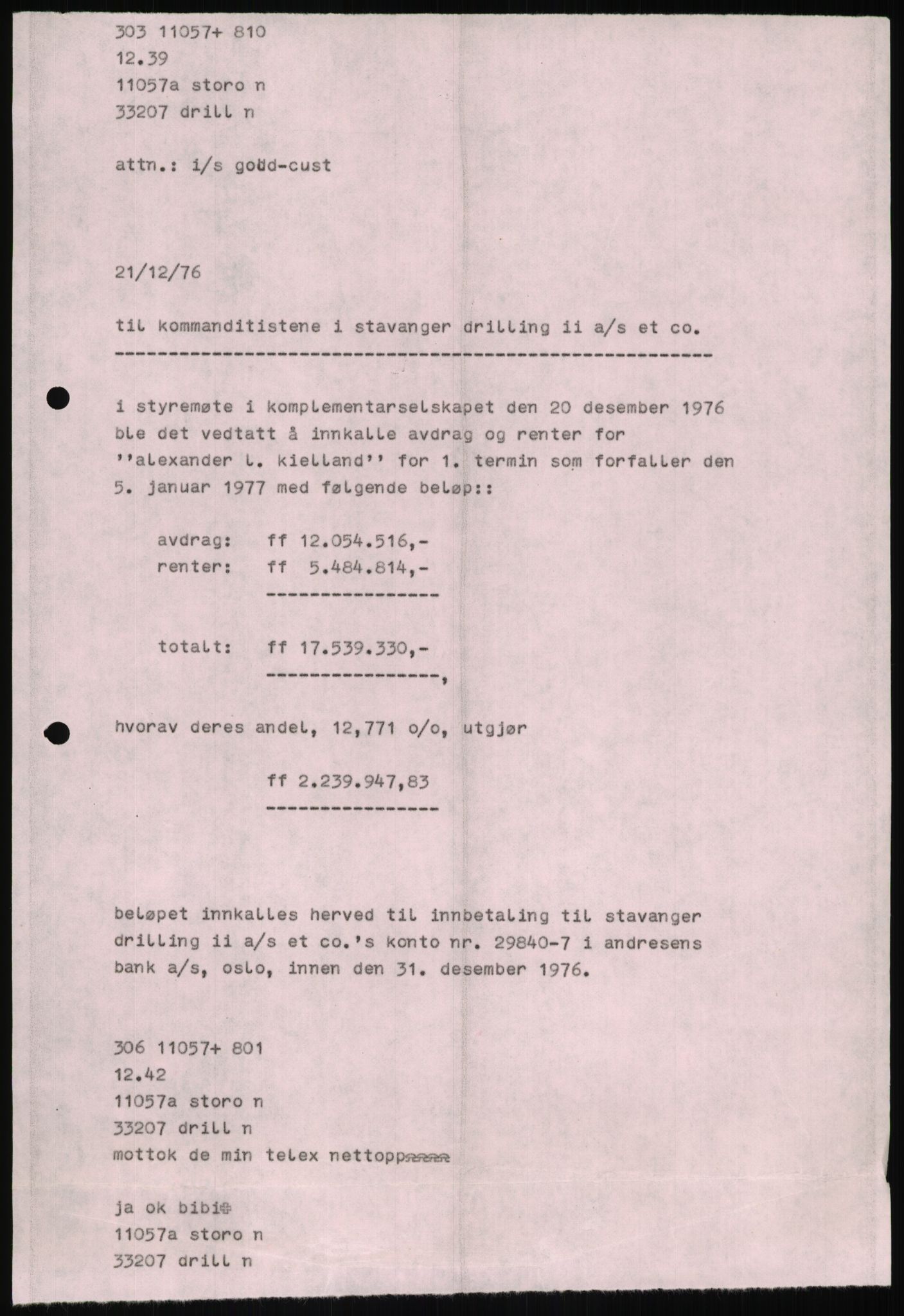 Pa 1503 - Stavanger Drilling AS, AV/SAST-A-101906/D/L0007: Korrespondanse og saksdokumenter, 1974-1981, p. 941