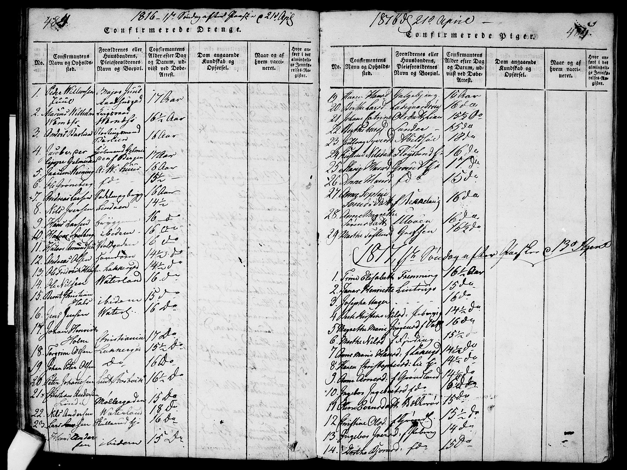 Garnisonsmenigheten Kirkebøker, SAO/A-10846/G/Ga/L0003: Parish register (copy) no. 3, 1815-1819, p. 484-485