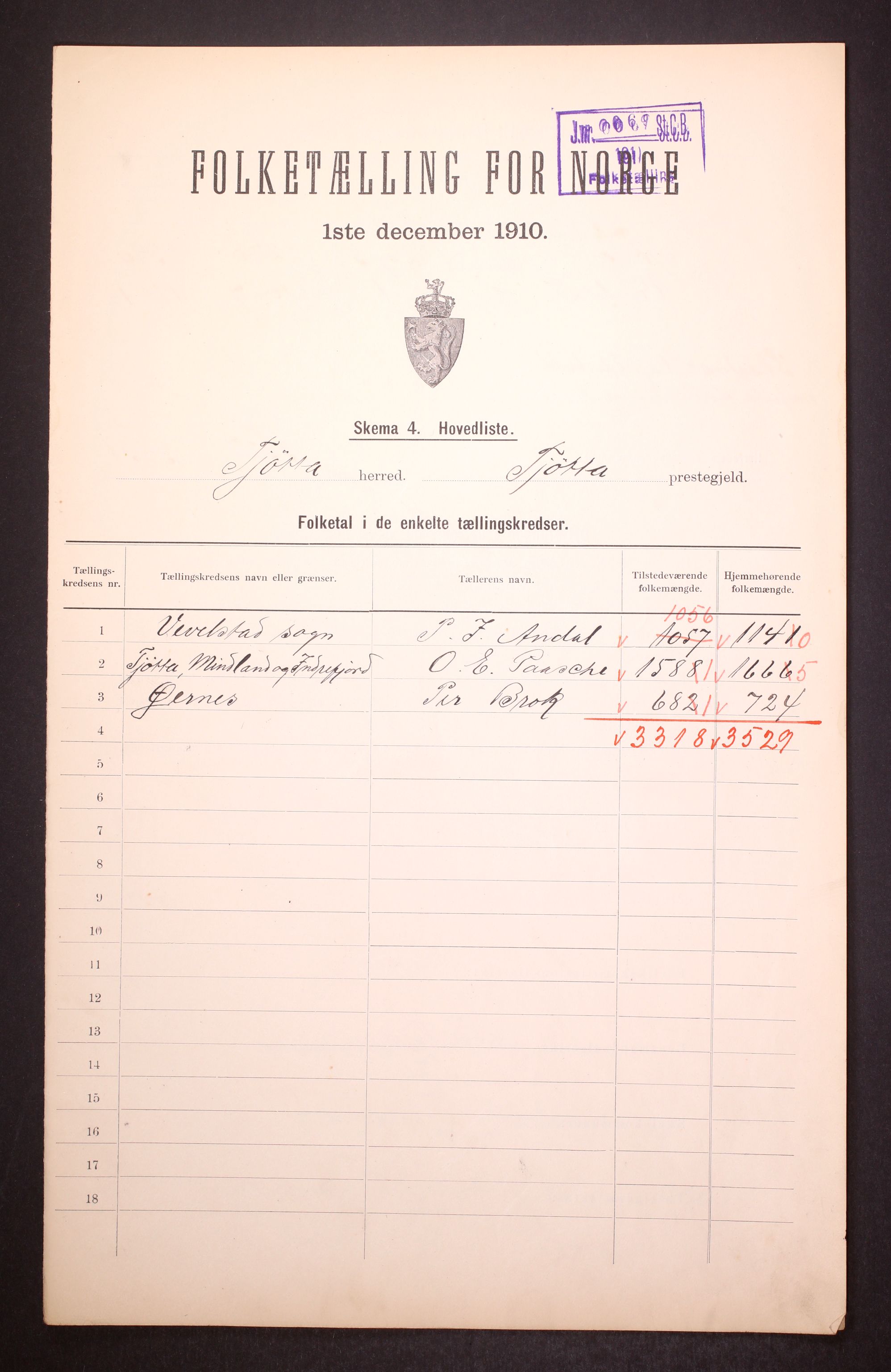 RA, 1910 census for Tjøtta, 1910, p. 2