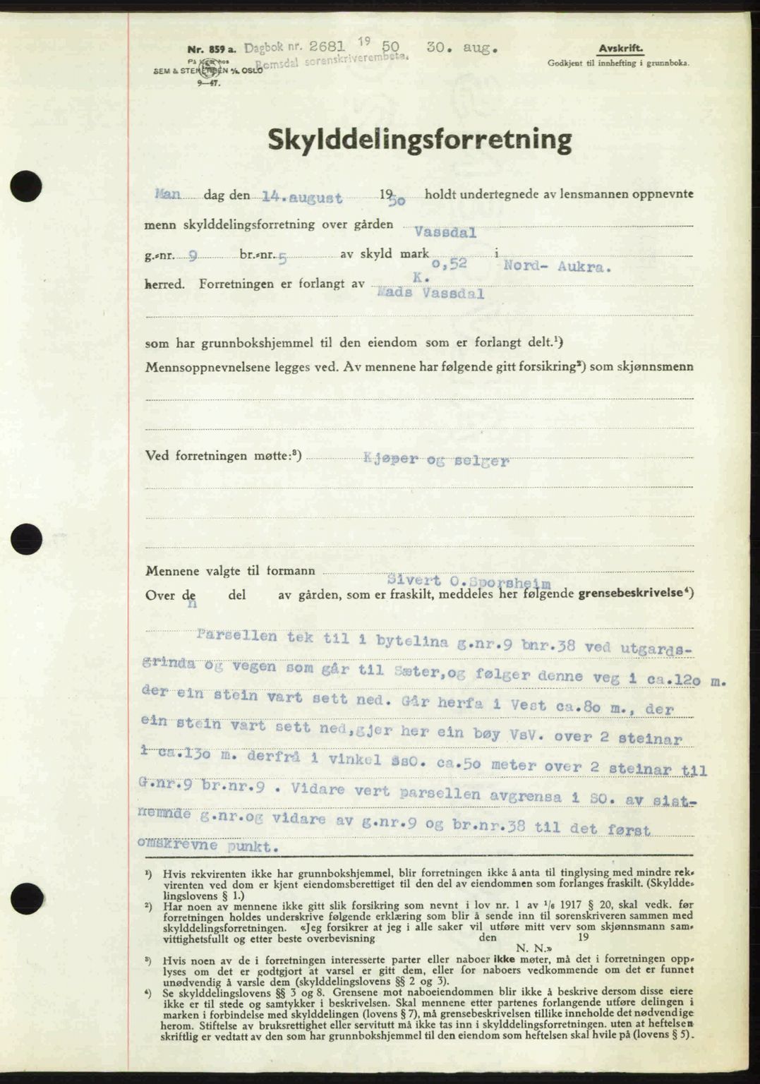 Romsdal sorenskriveri, AV/SAT-A-4149/1/2/2C: Mortgage book no. A34, 1950-1950, Diary no: : 2681/1950