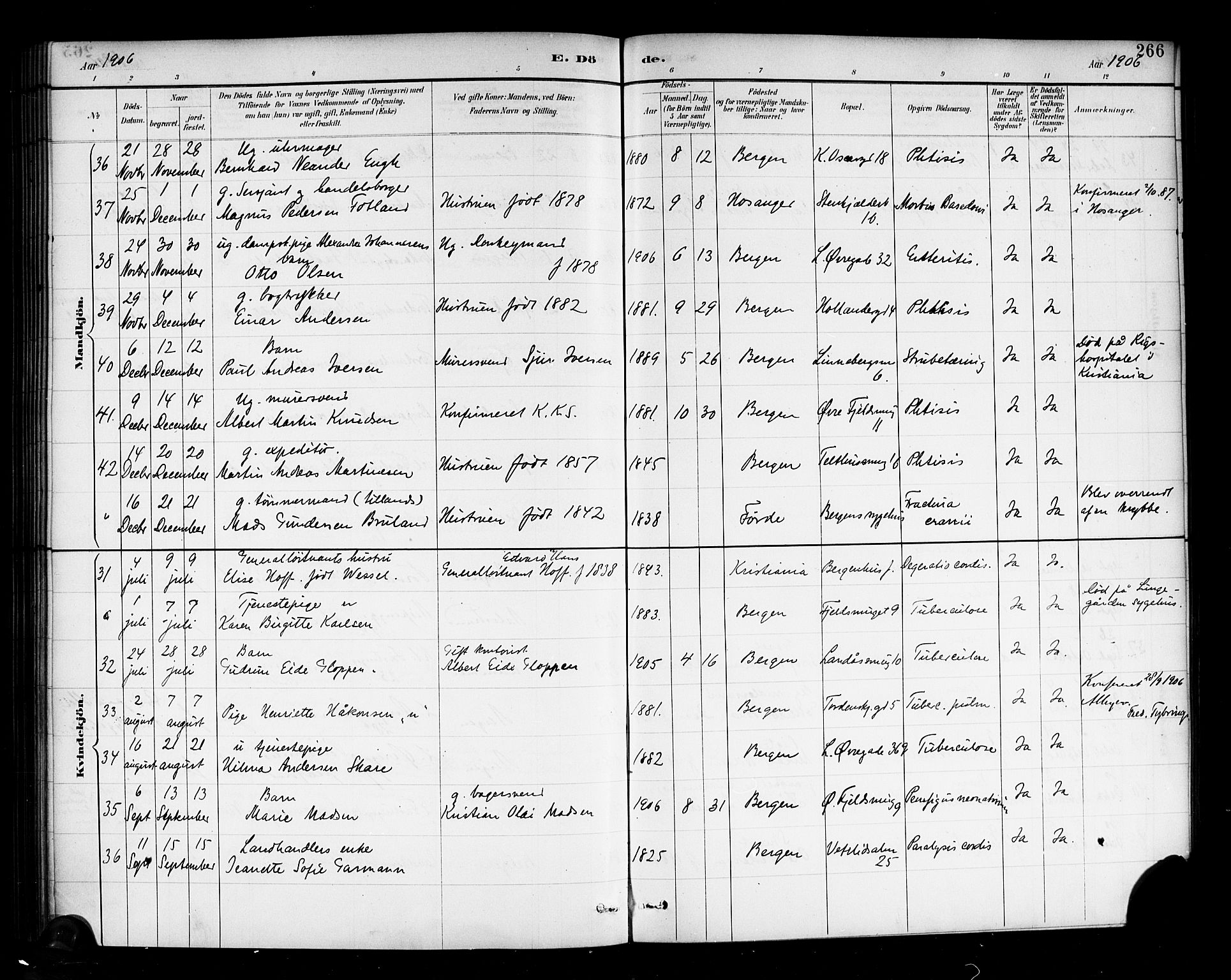 Korskirken sokneprestembete, AV/SAB-A-76101/H/Haa/L0047: Parish register (official) no. E 5, 1884-1910, p. 266