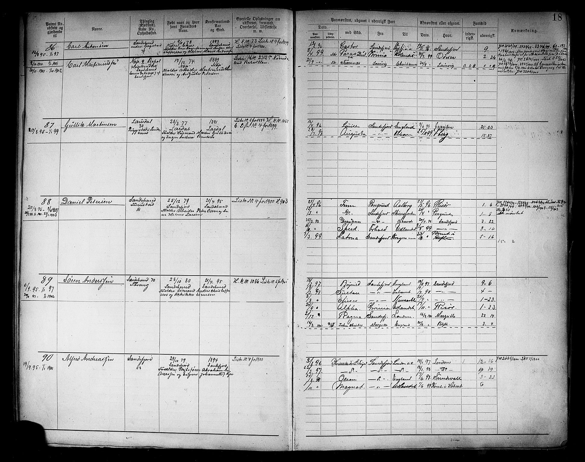 Sandefjord innrulleringskontor, AV/SAKO-A-788/F/Fa/L0005: Annotasjonsrulle, 1894-1911, p. 20