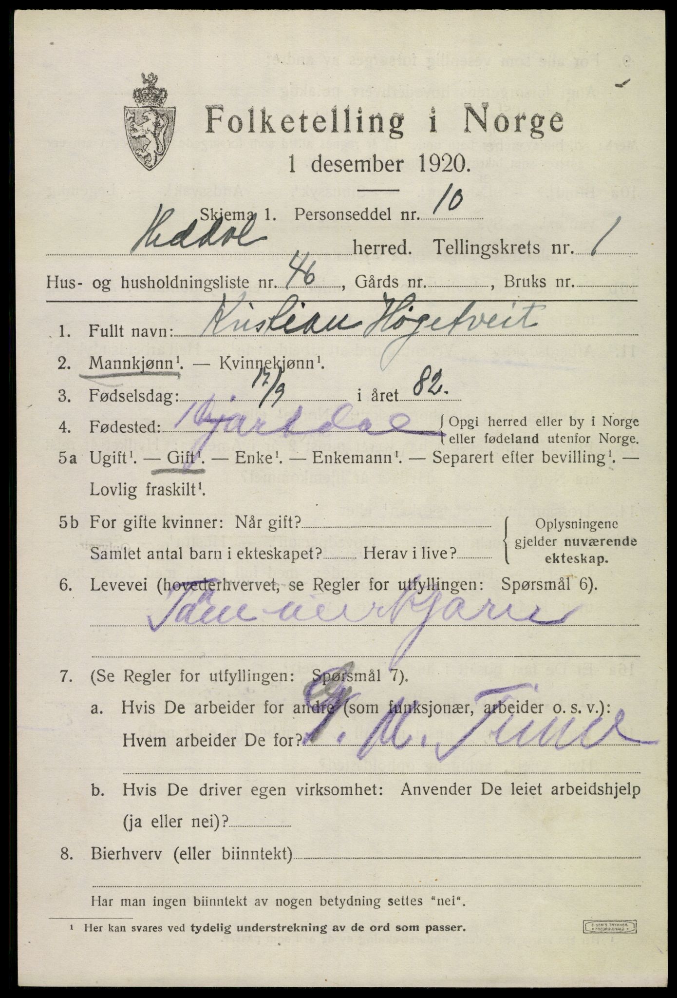 SAKO, 1920 census for Heddal, 1920, p. 1948