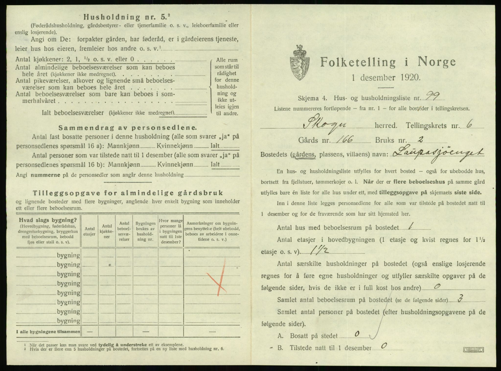 SAT, 1920 census for Skogn, 1920, p. 1279