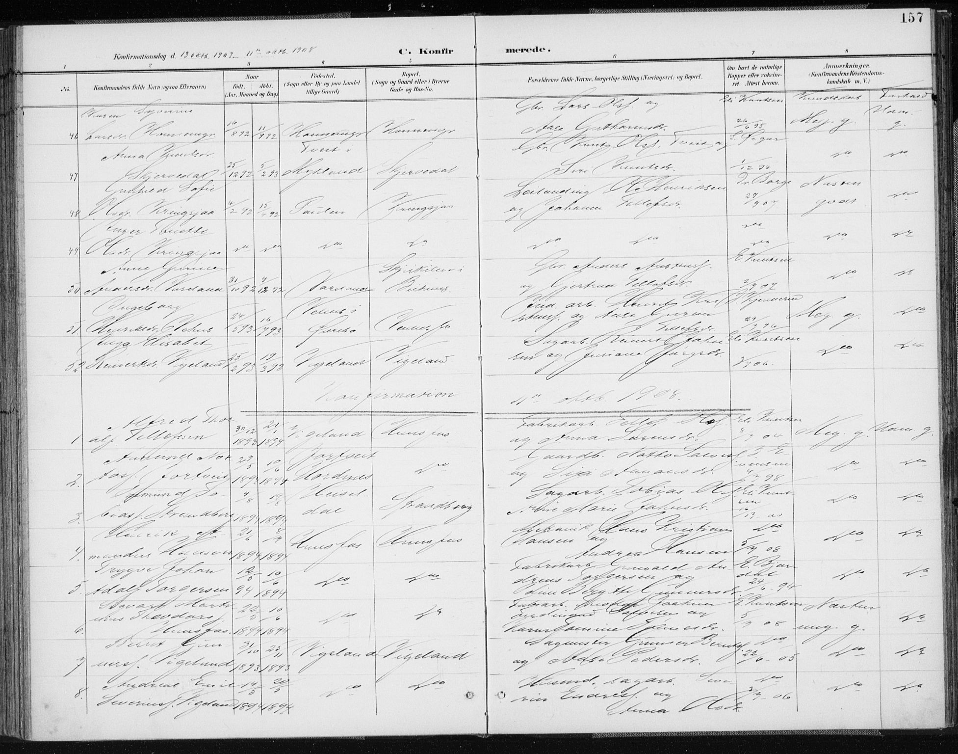 Vennesla sokneprestkontor, SAK/1111-0045/Fa/Fab/L0005: Parish register (official) no. A 5, 1897-1909, p. 157