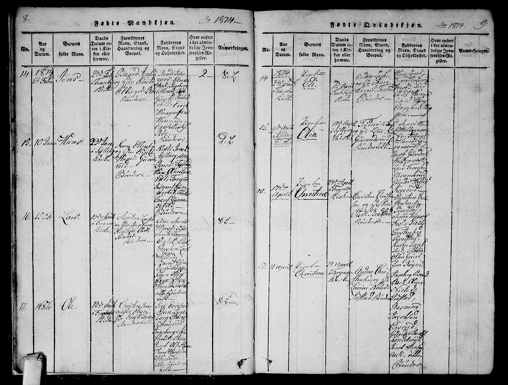 Lier kirkebøker, AV/SAKO-A-230/G/Ga/L0001: Parish register (copy) no. I 1, 1813-1824, p. 8-9