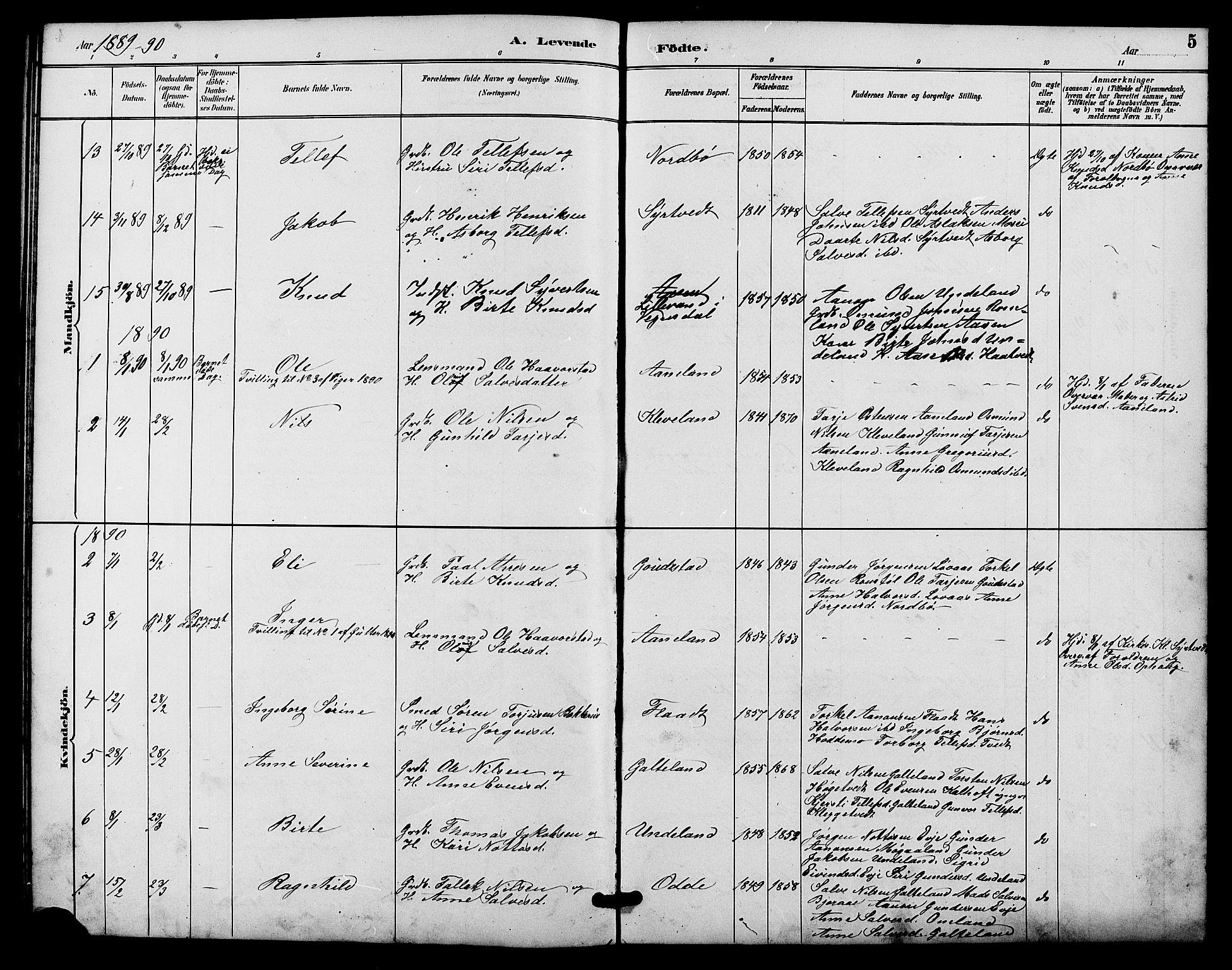 Evje sokneprestkontor, SAK/1111-0008/F/Fb/Fba/L0003: Parish register (copy) no. B 3, 1888-1903, p. 5