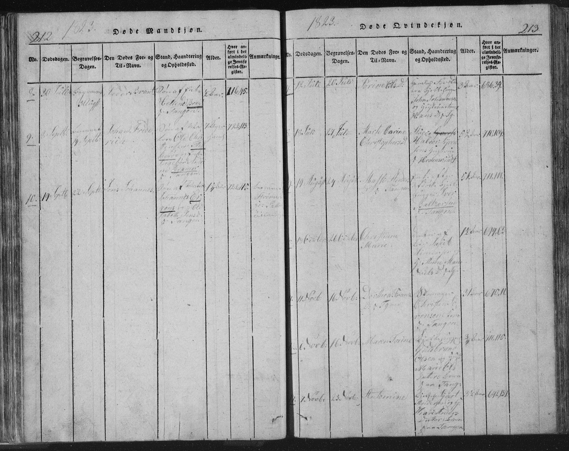 Strømsø kirkebøker, SAKO/A-246/F/Fb/L0004: Parish register (official) no. II 4, 1814-1843, p. 212-213