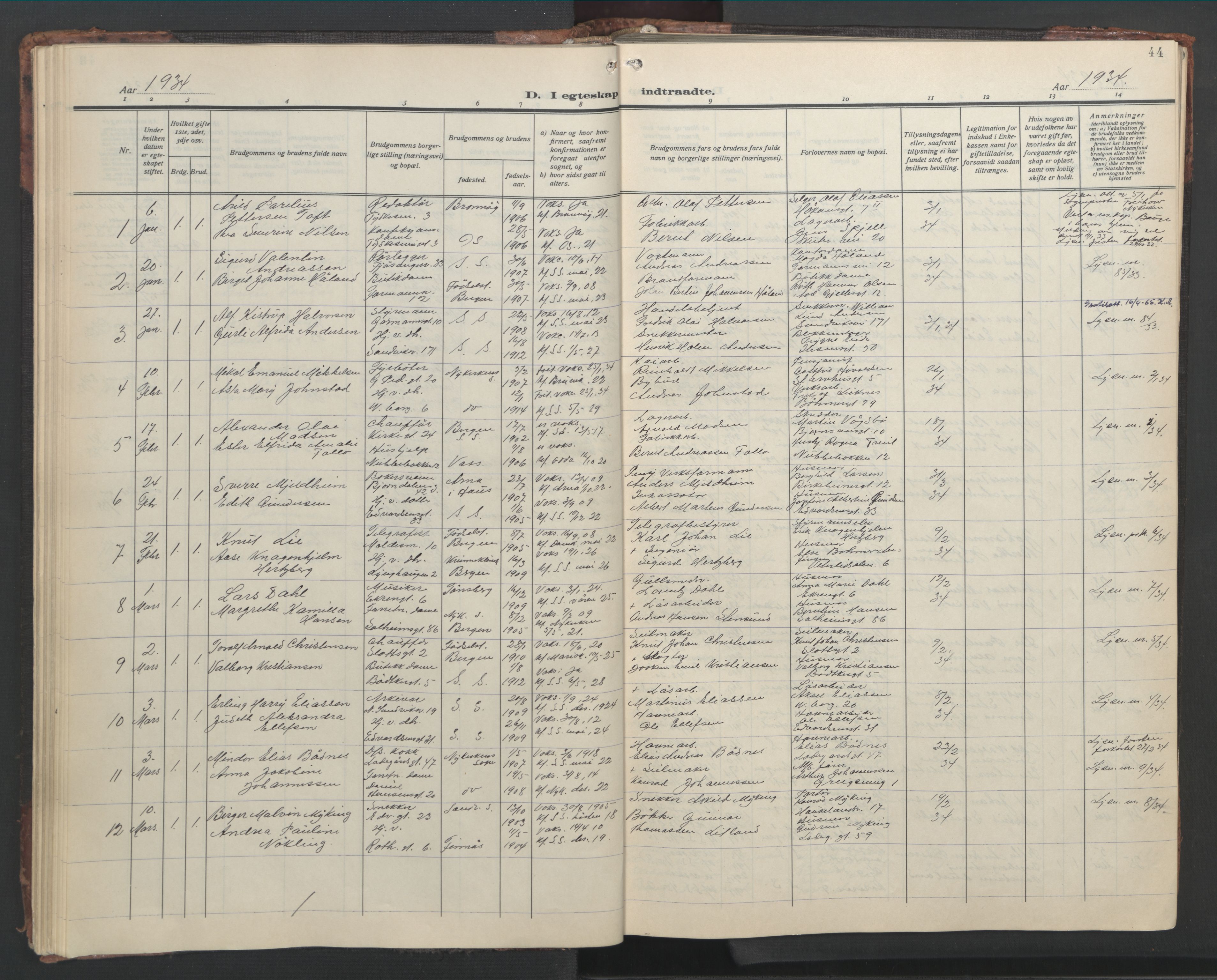 Sandviken Sokneprestembete, SAB/A-77601/H/Hb/L0015: Parish register (copy) no. D 2, 1929-1953, p. 43b-44a