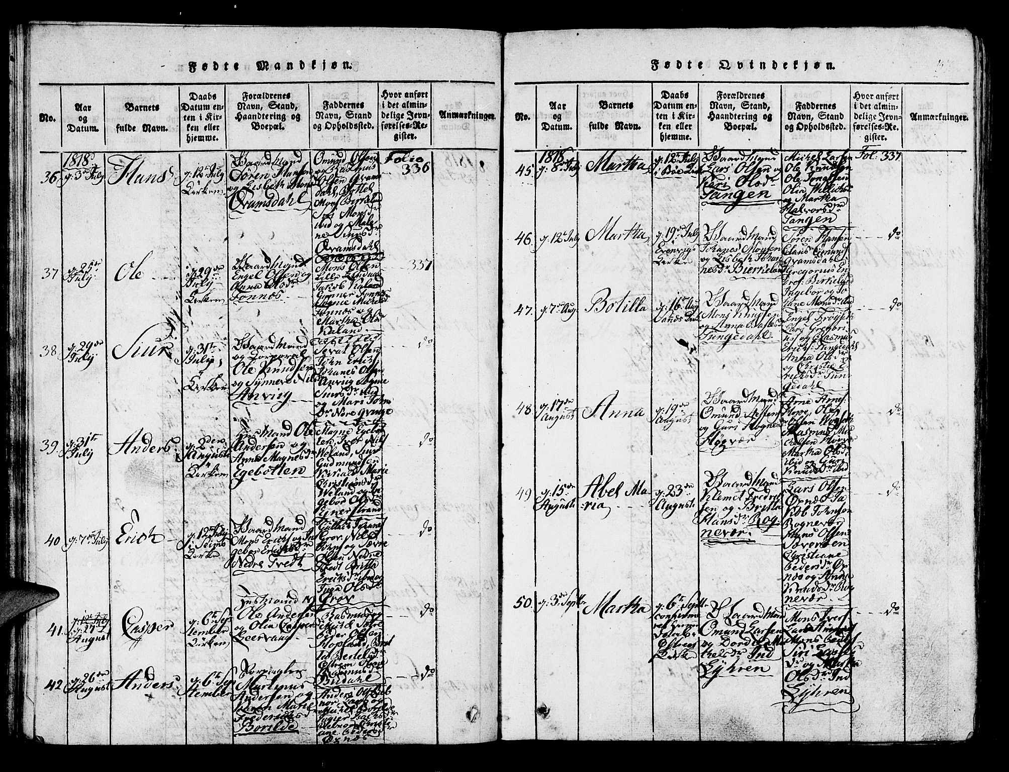 Lindås Sokneprestembete, AV/SAB-A-76701/H/Haa/Haaa/L0007: Parish register (official) no. A 7, 1816-1823, p. 37