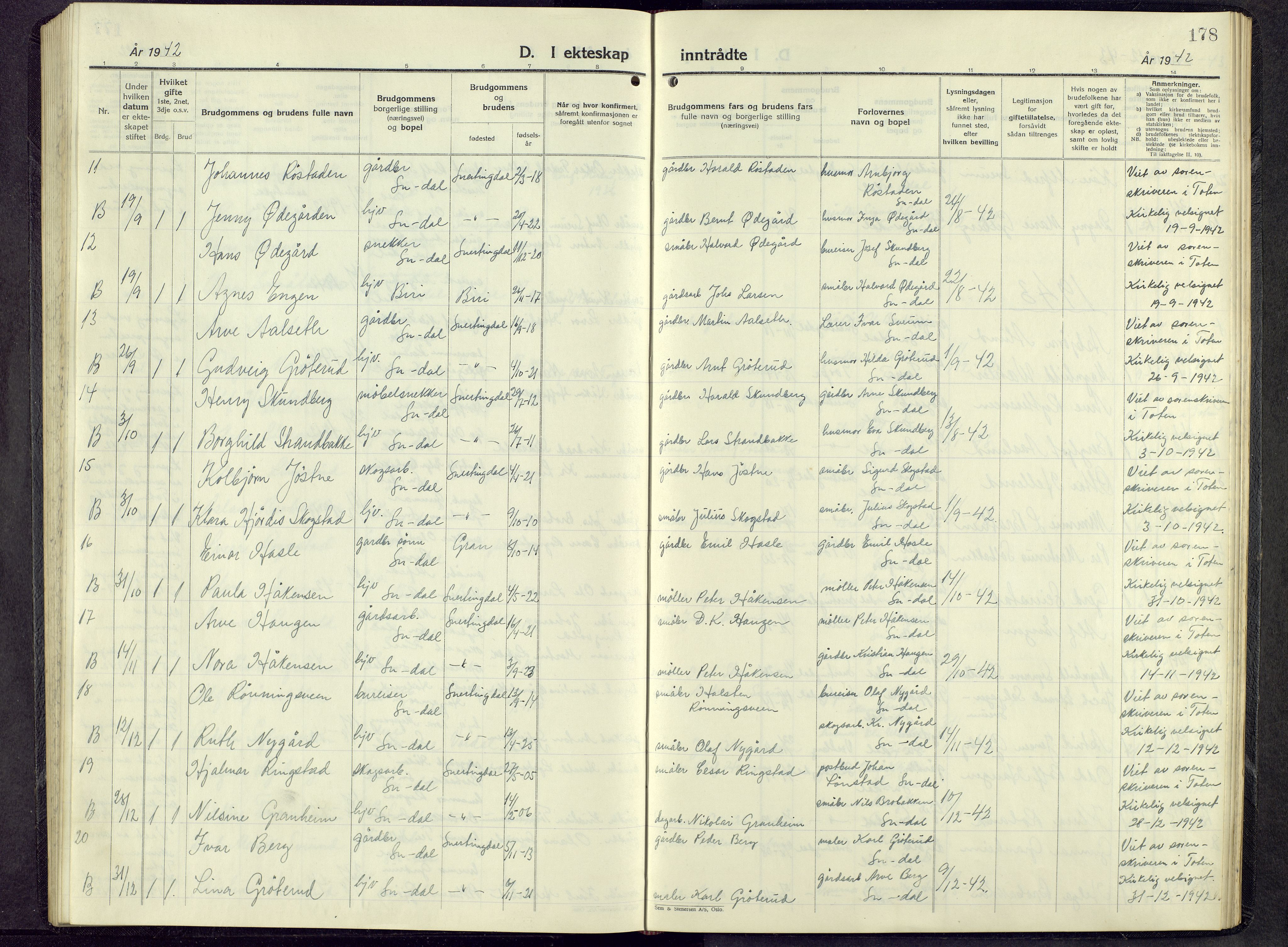 Biri prestekontor, AV/SAH-PREST-096/H/Ha/Hab/L0009: Parish register (copy) no. 9, 1942-1955, p. 178