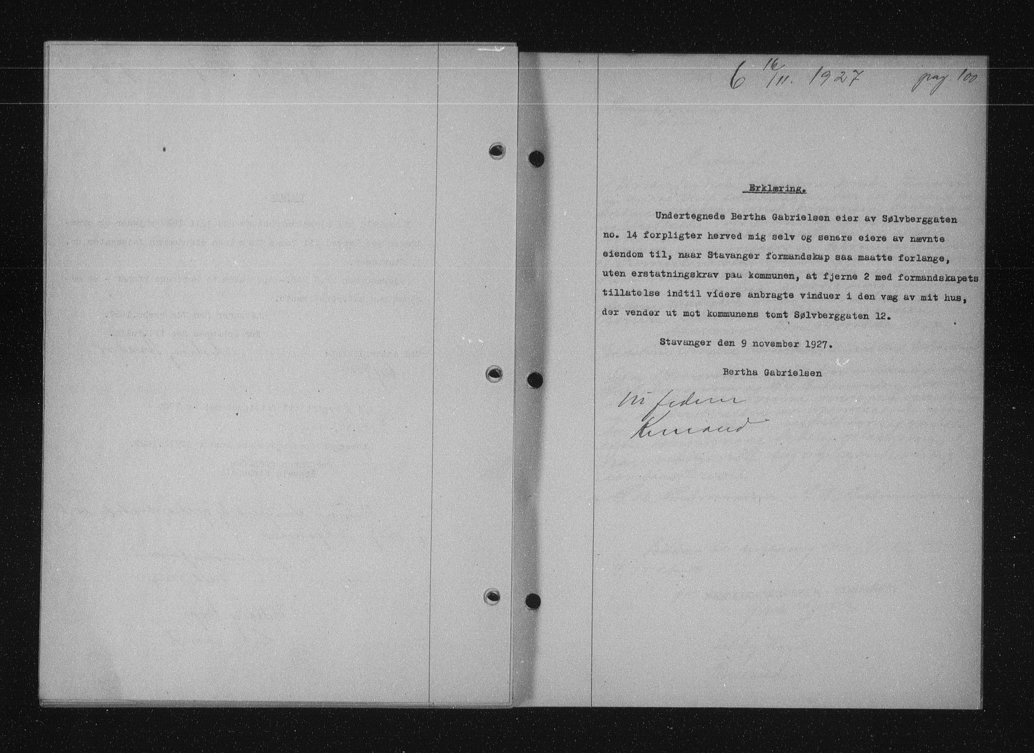 Stavanger byfogd, SAST/A-101408/001/4/41/410/410BB/L0053: Mortgage book no. 41, 1927-1928, Deed date: 16.11.1927