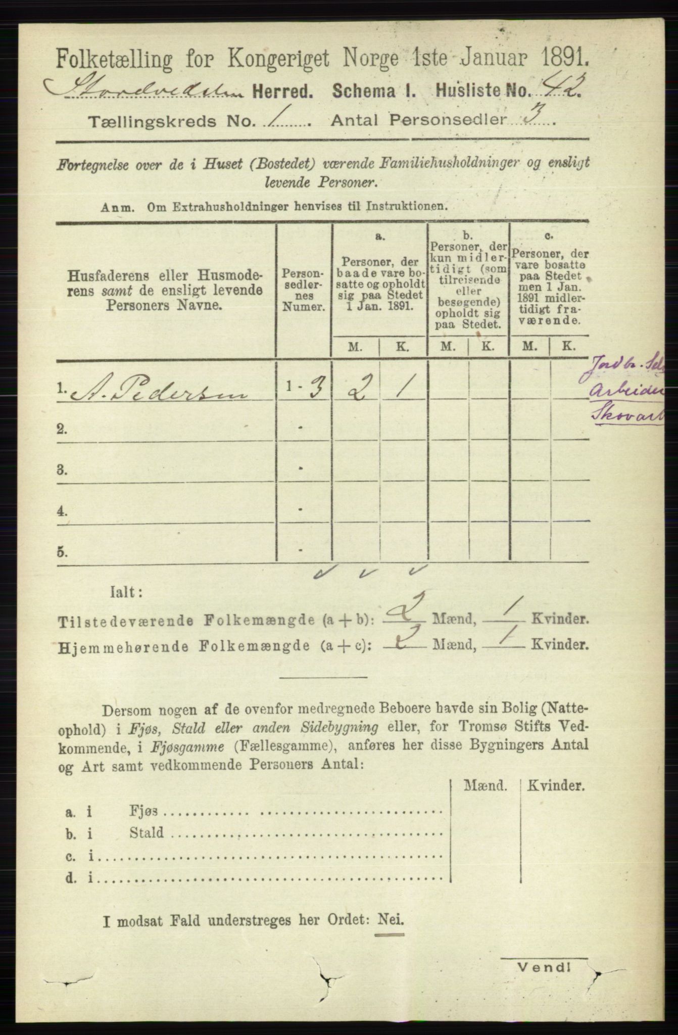 RA, 1891 census for 0430 Stor-Elvdal, 1891, p. 67