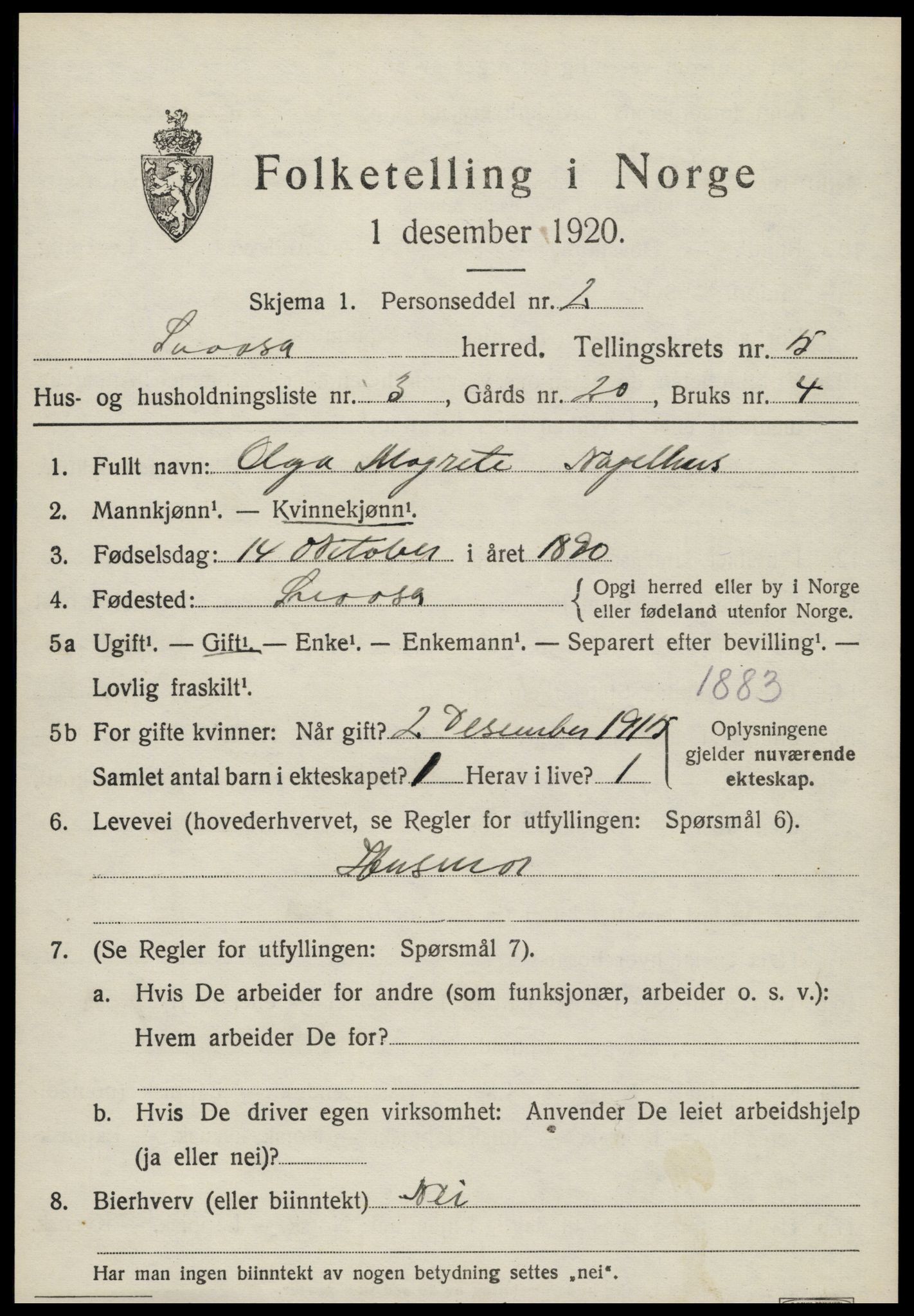 SAT, 1920 census for Snåsa, 1920, p. 2306