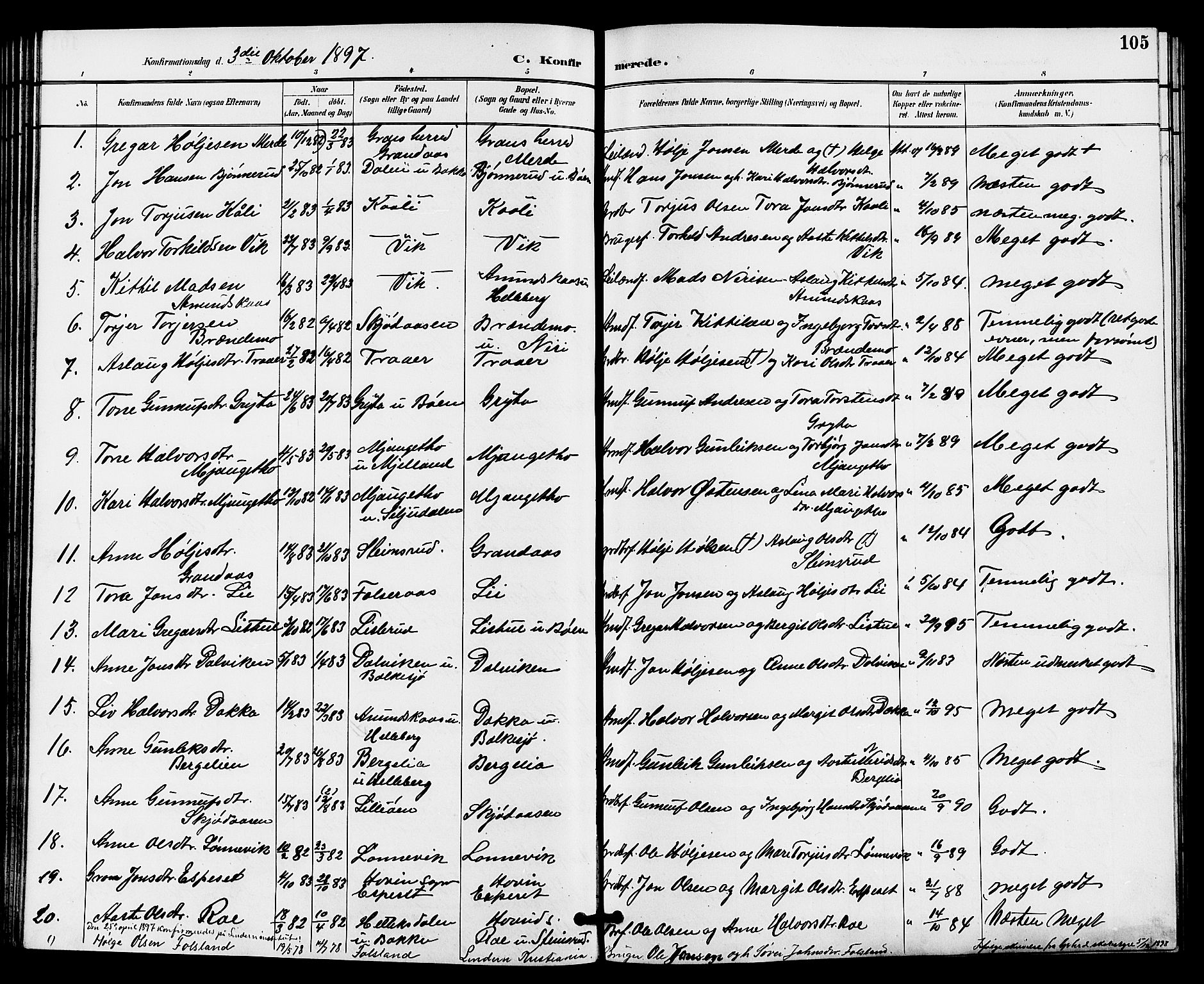 Gransherad kirkebøker, SAKO/A-267/G/Ga/L0003: Parish register (copy) no. I 3, 1887-1915, p. 105