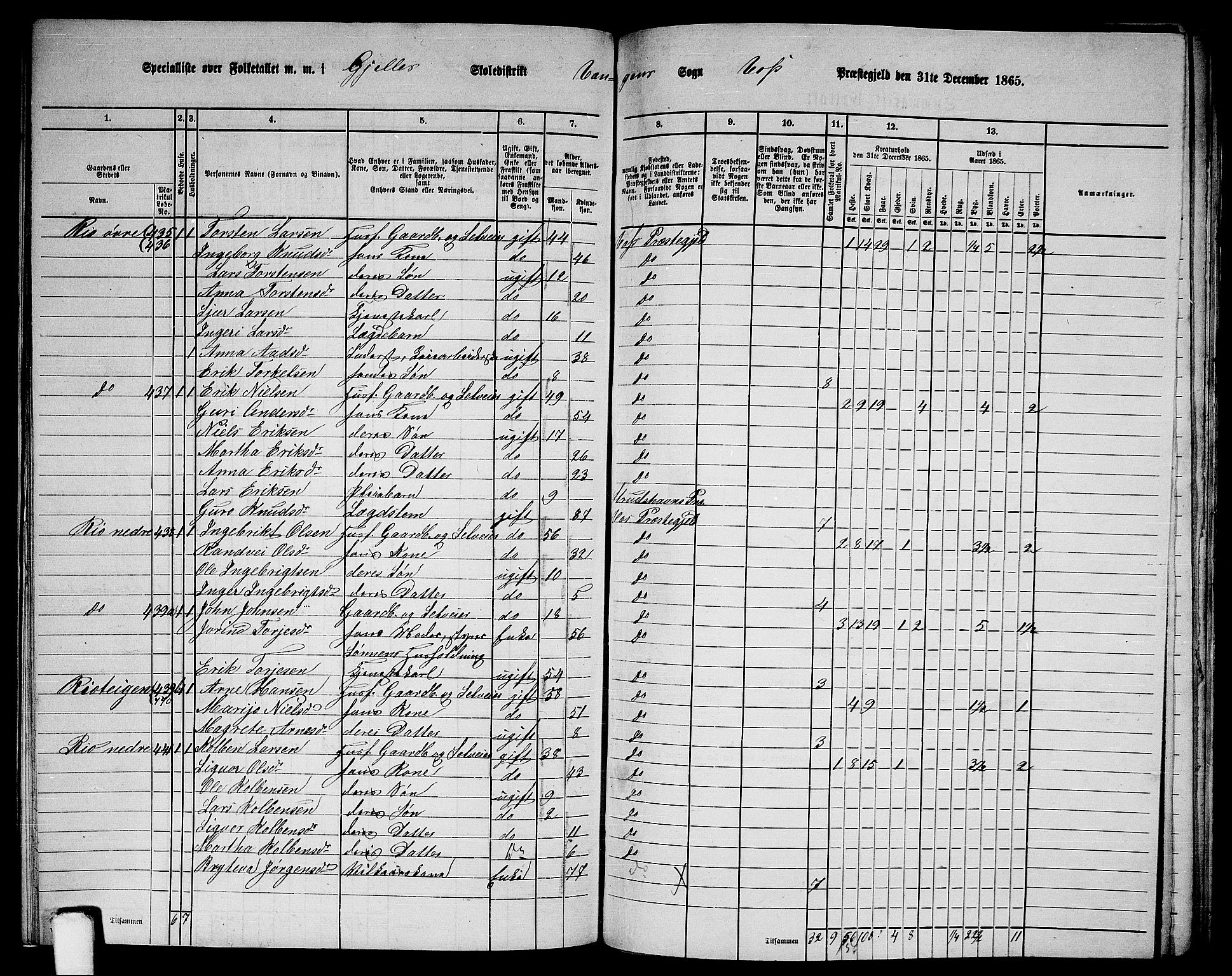 RA, 1865 census for Voss, 1865, p. 193