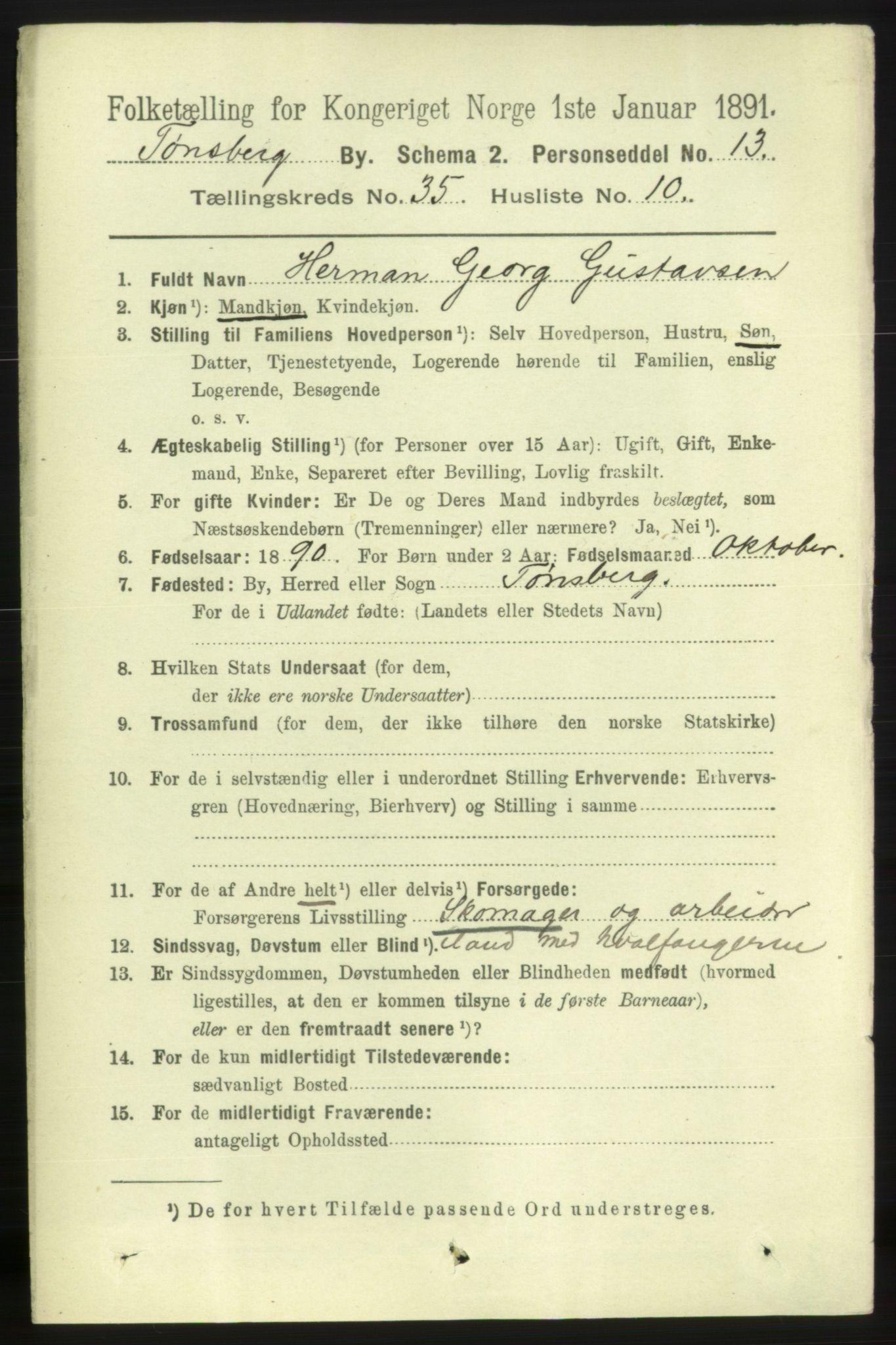 RA, 1891 census for 0705 Tønsberg, 1891, p. 7870