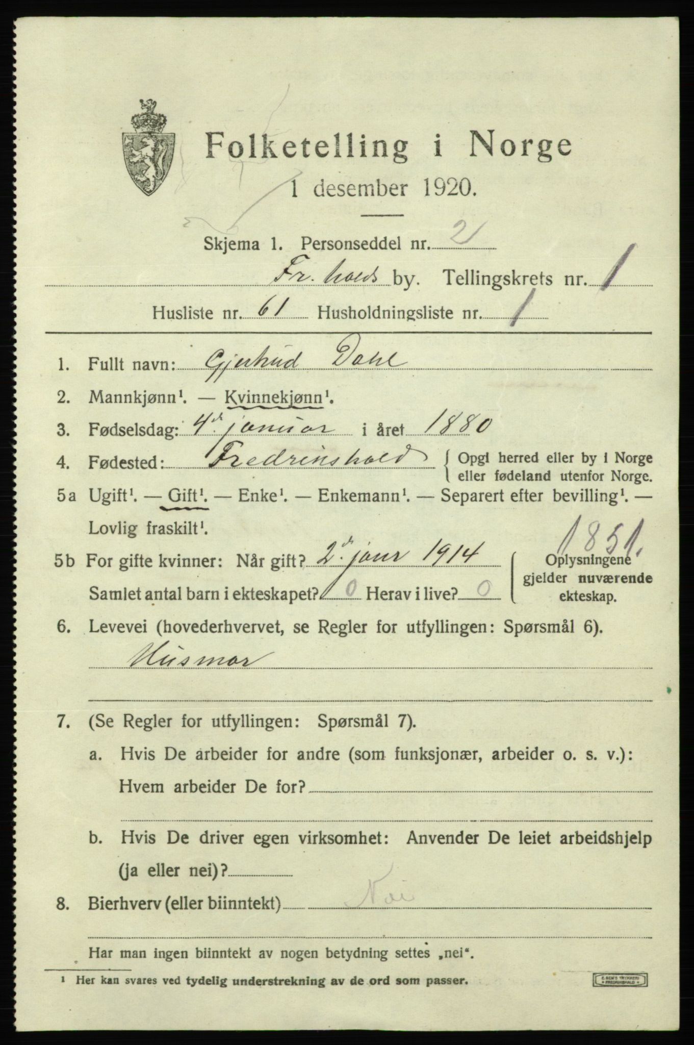 SAO, 1920 census for Fredrikshald, 1920, p. 9239