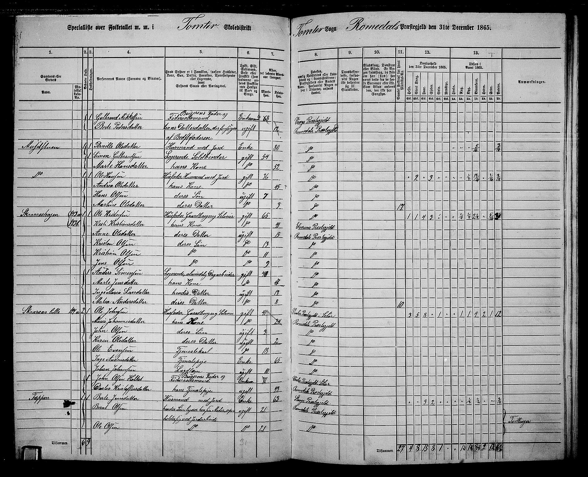 RA, 1865 census for Romedal, 1865, p. 129