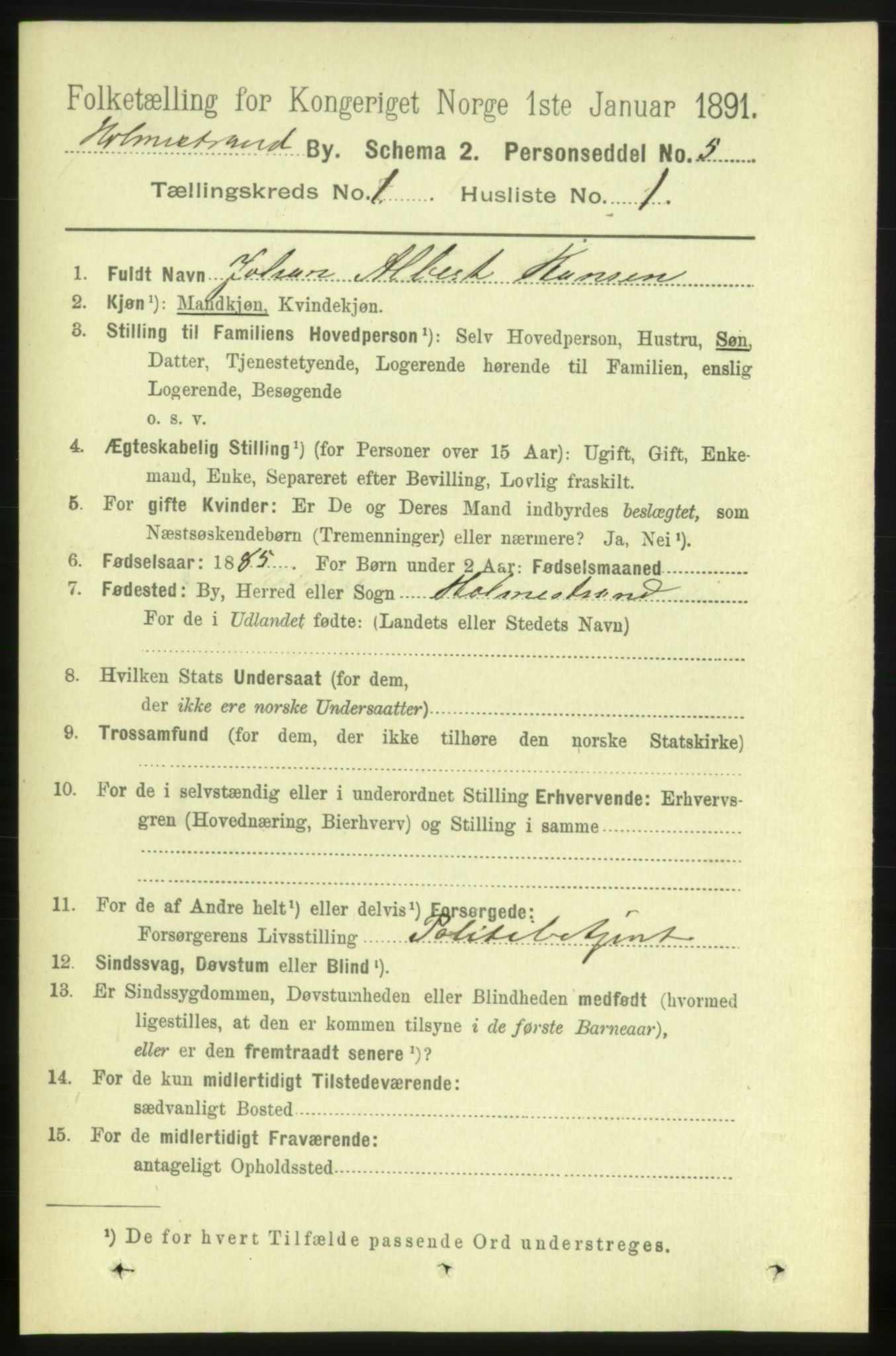 RA, 1891 census for 0702 Holmestrand, 1891, p. 489