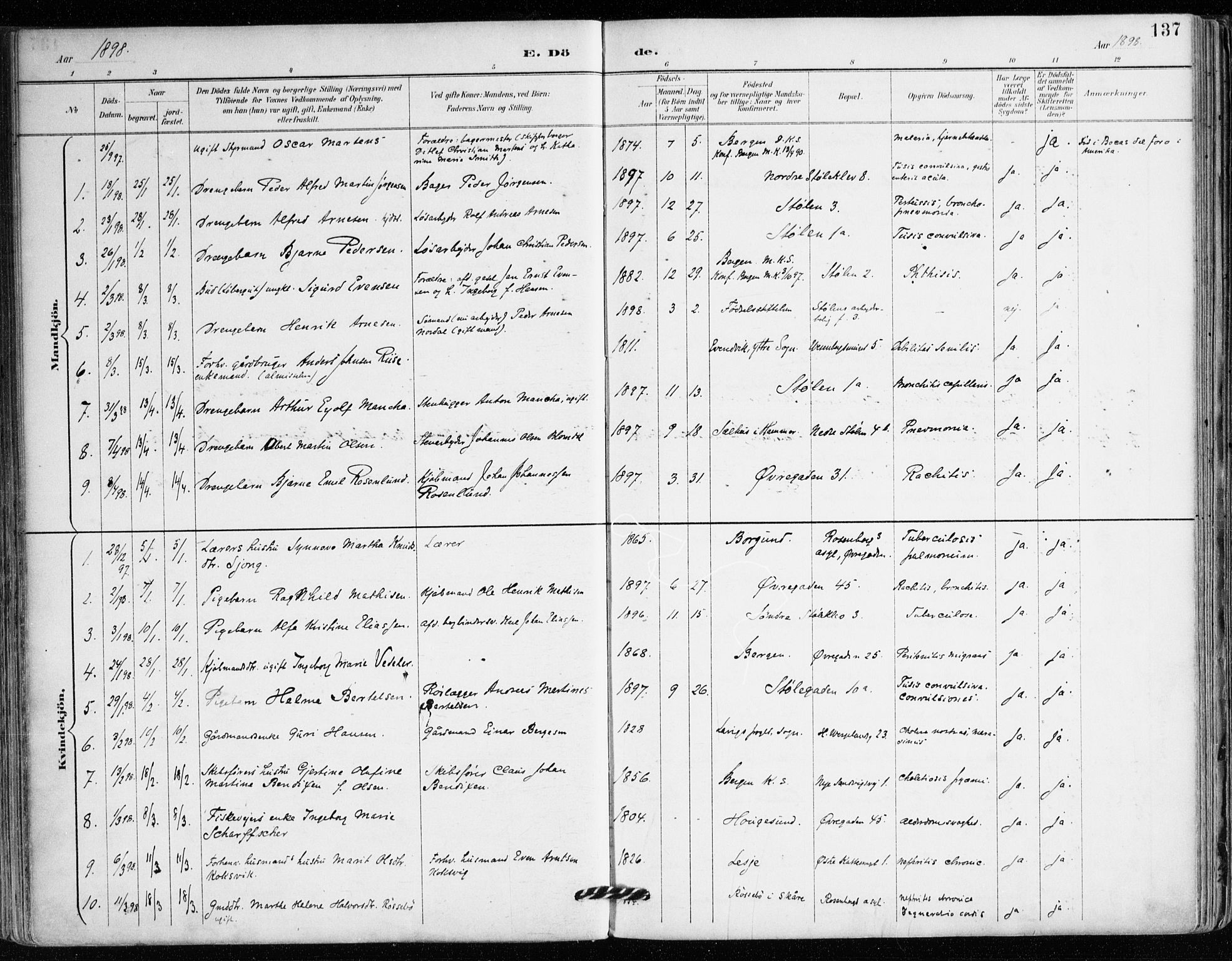 Mariakirken Sokneprestembete, SAB/A-76901/H/Haa/L0008: Parish register (official) no. A 8, 1893-1942, p. 137