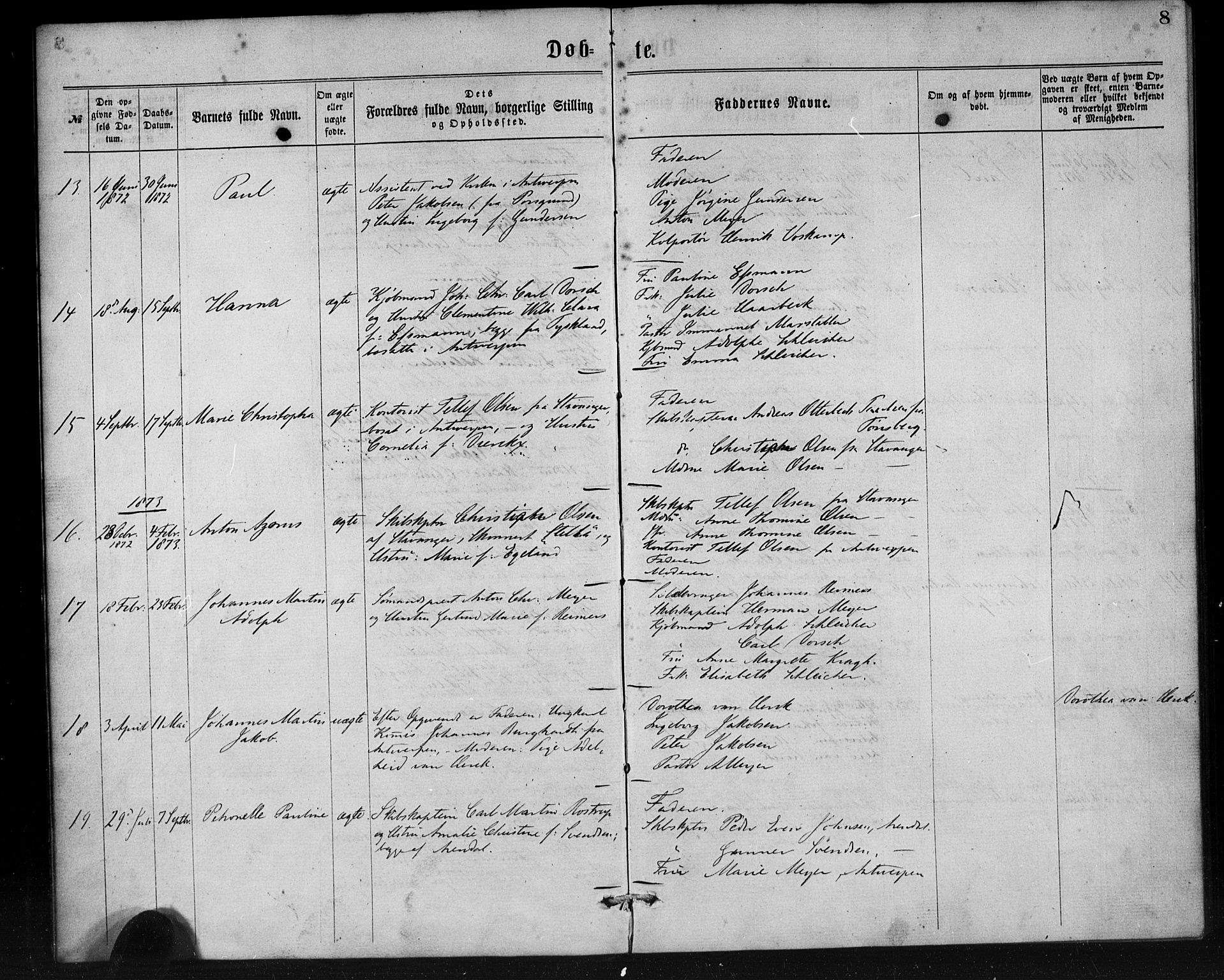 Den norske sjømannsmisjon i utlandet/Antwerpen, SAB/SAB/PA-0105/H/Ha/L0001: Parish register (official) no. A 1, 1865-1887, p. 8