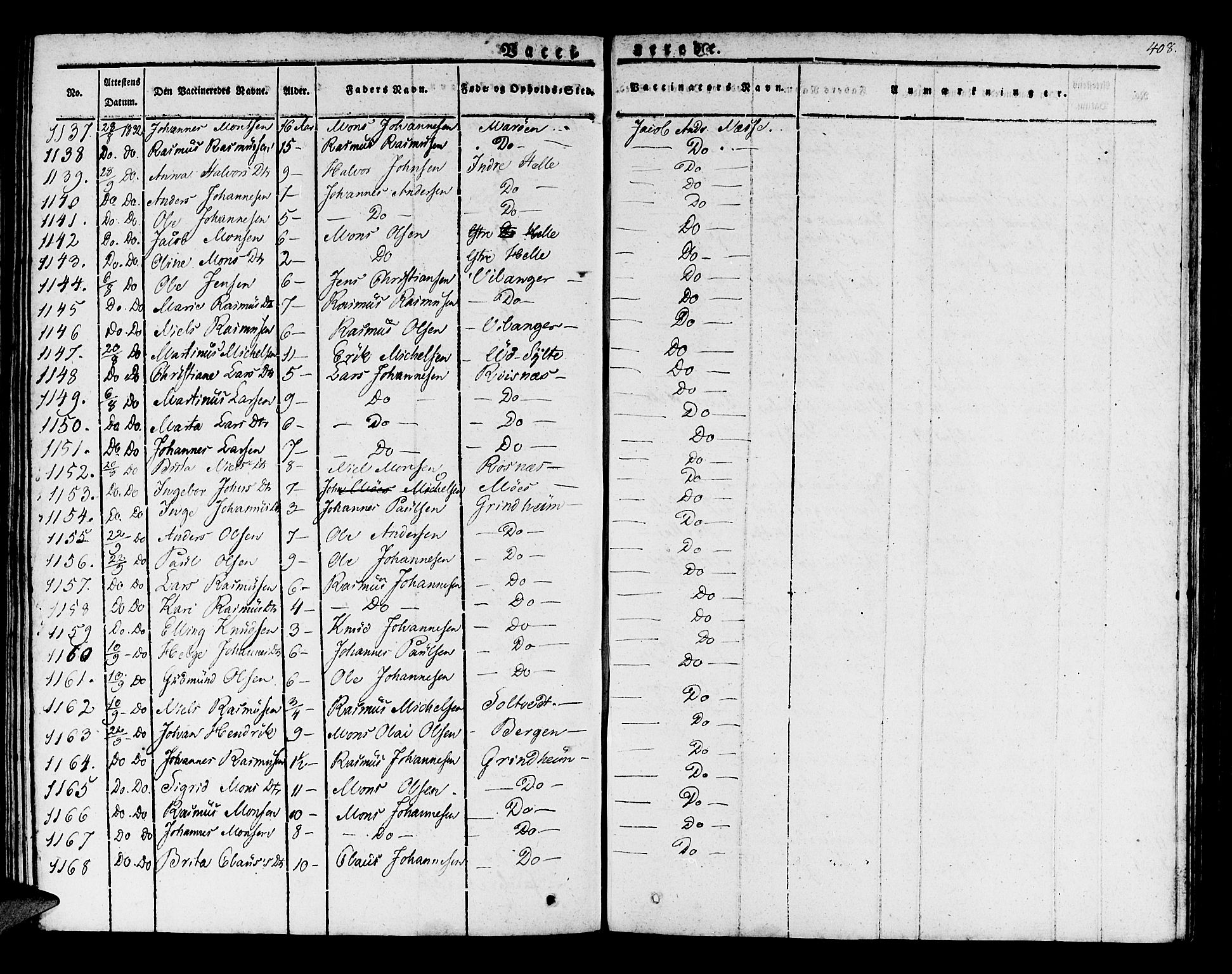 Manger sokneprestembete, AV/SAB-A-76801/H/Haa: Parish register (official) no. A 4, 1824-1838, p. 408