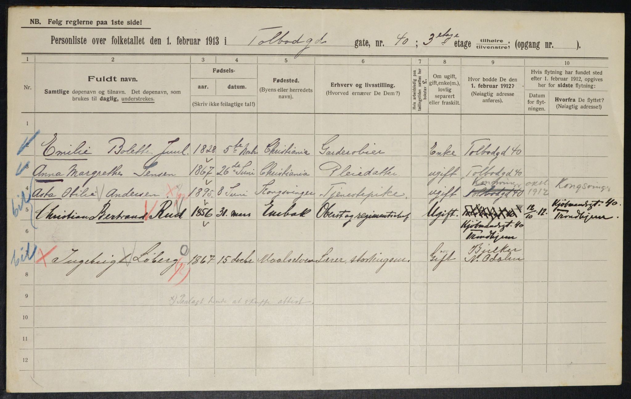 OBA, Municipal Census 1913 for Kristiania, 1913, p. 113417