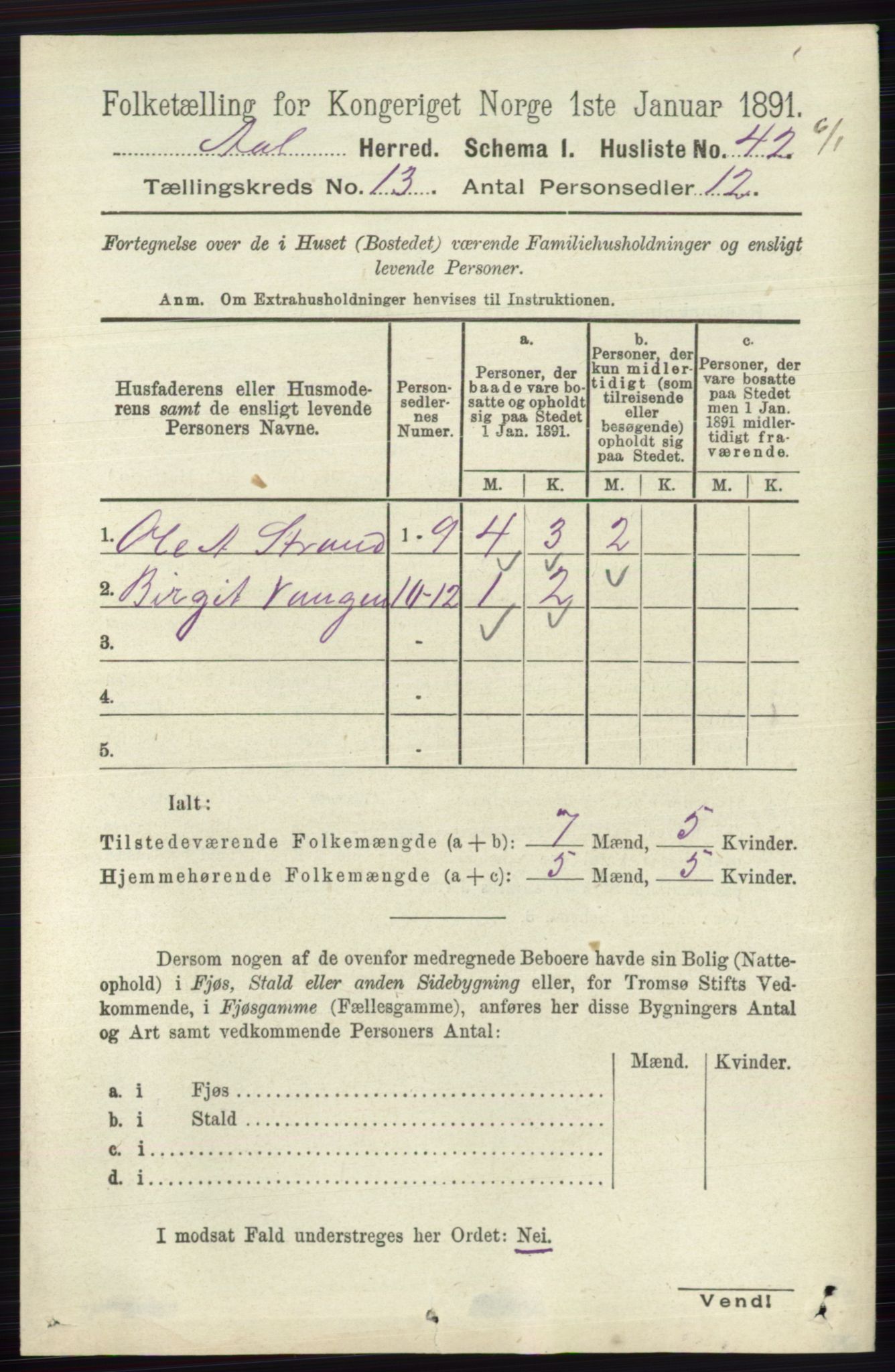 RA, 1891 census for 0619 Ål, 1891, p. 3255