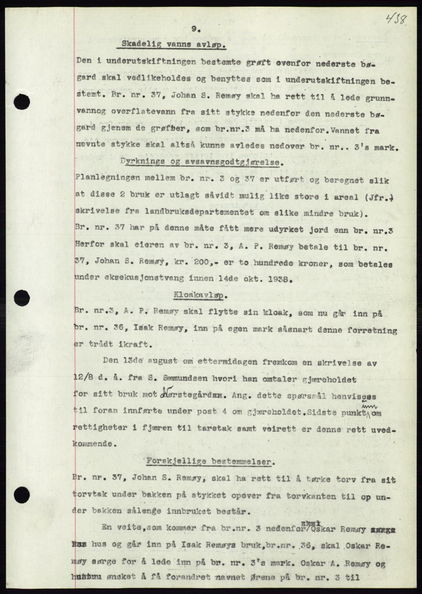 Søre Sunnmøre sorenskriveri, AV/SAT-A-4122/1/2/2C/L0064: Mortgage book no. 58, 1937-1938, Diary no: : 10/1938