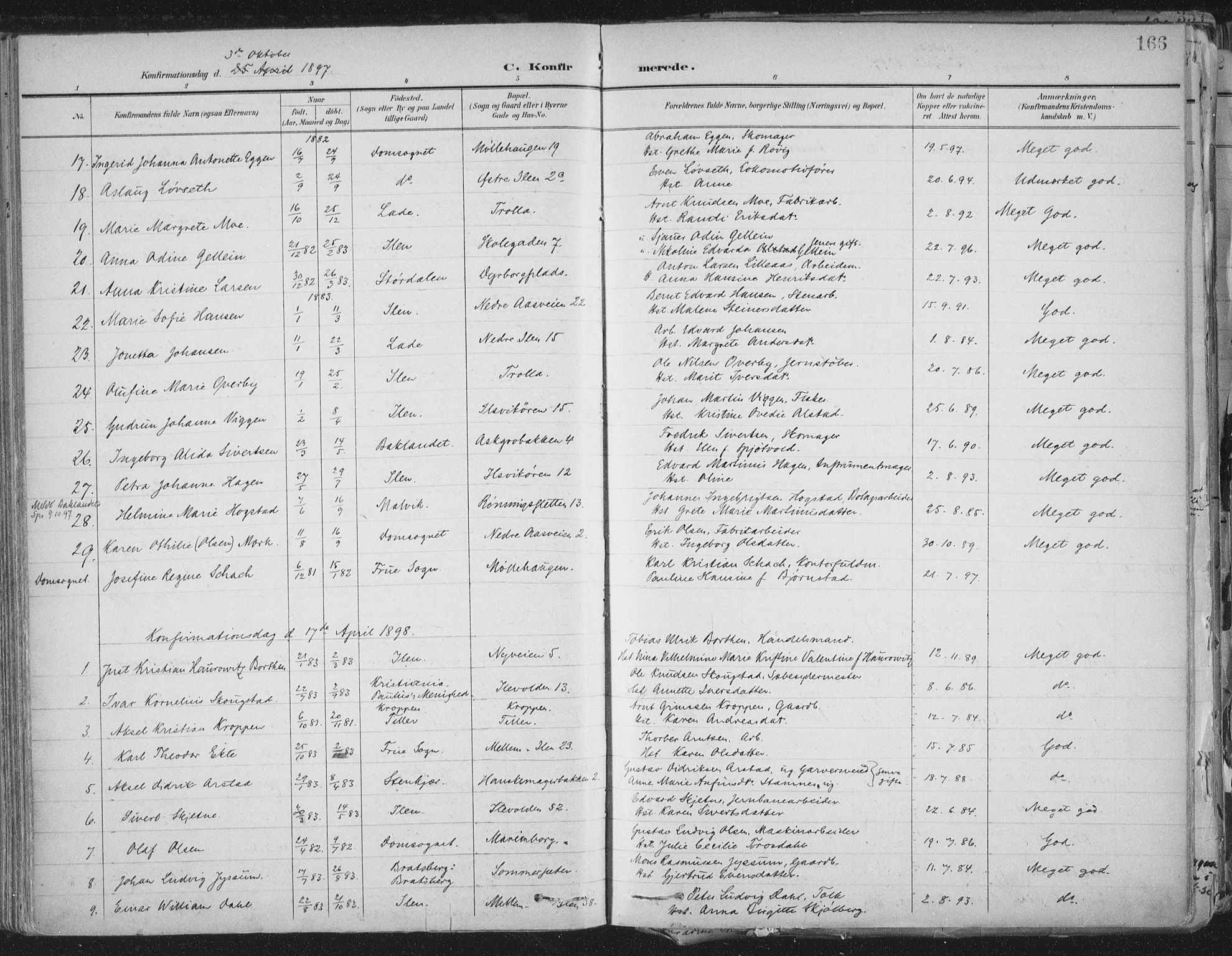 Ministerialprotokoller, klokkerbøker og fødselsregistre - Sør-Trøndelag, SAT/A-1456/603/L0167: Parish register (official) no. 603A06, 1896-1932, p. 166