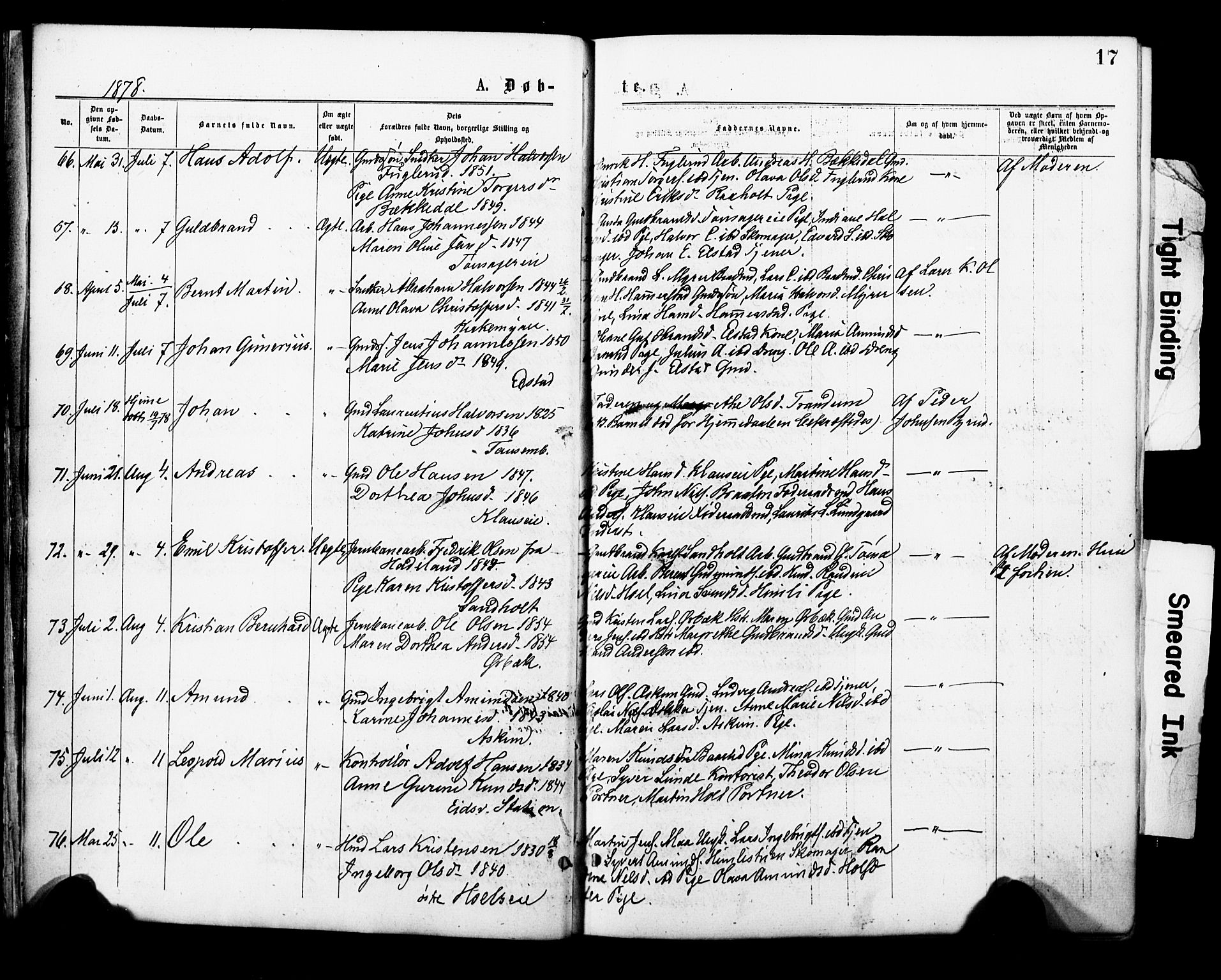 Eidsvoll prestekontor Kirkebøker, SAO/A-10888/F/Fa/L0001: Parish register (official) no. I 1, 1877-1881, p. 17