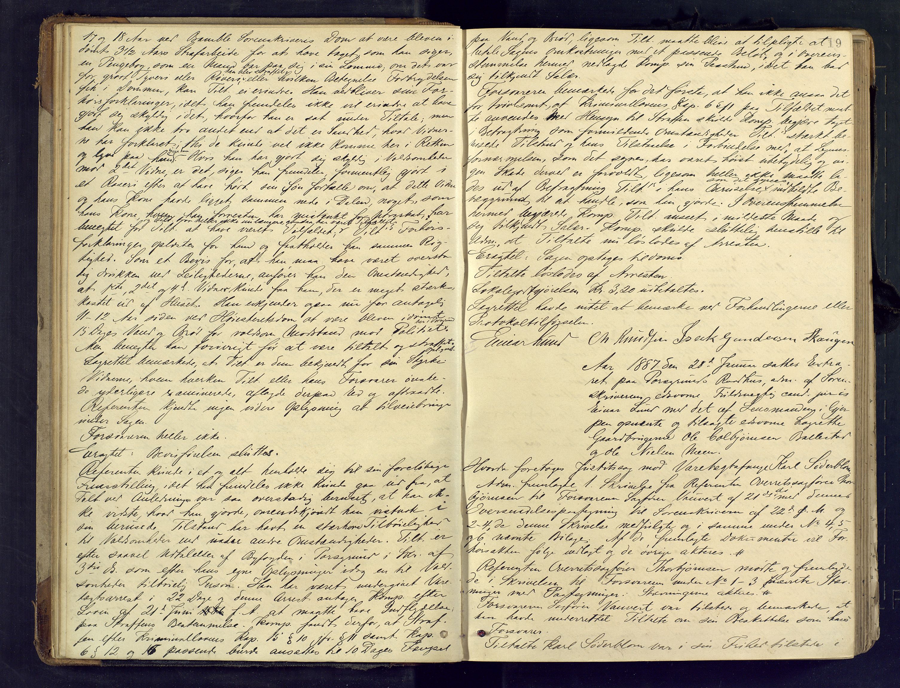 Gjerpen sorenskriveri, AV/SAKO-A-216/F/Fb/L0012: Ekstrarettsprotokoll, 1886-1893, p. 19
