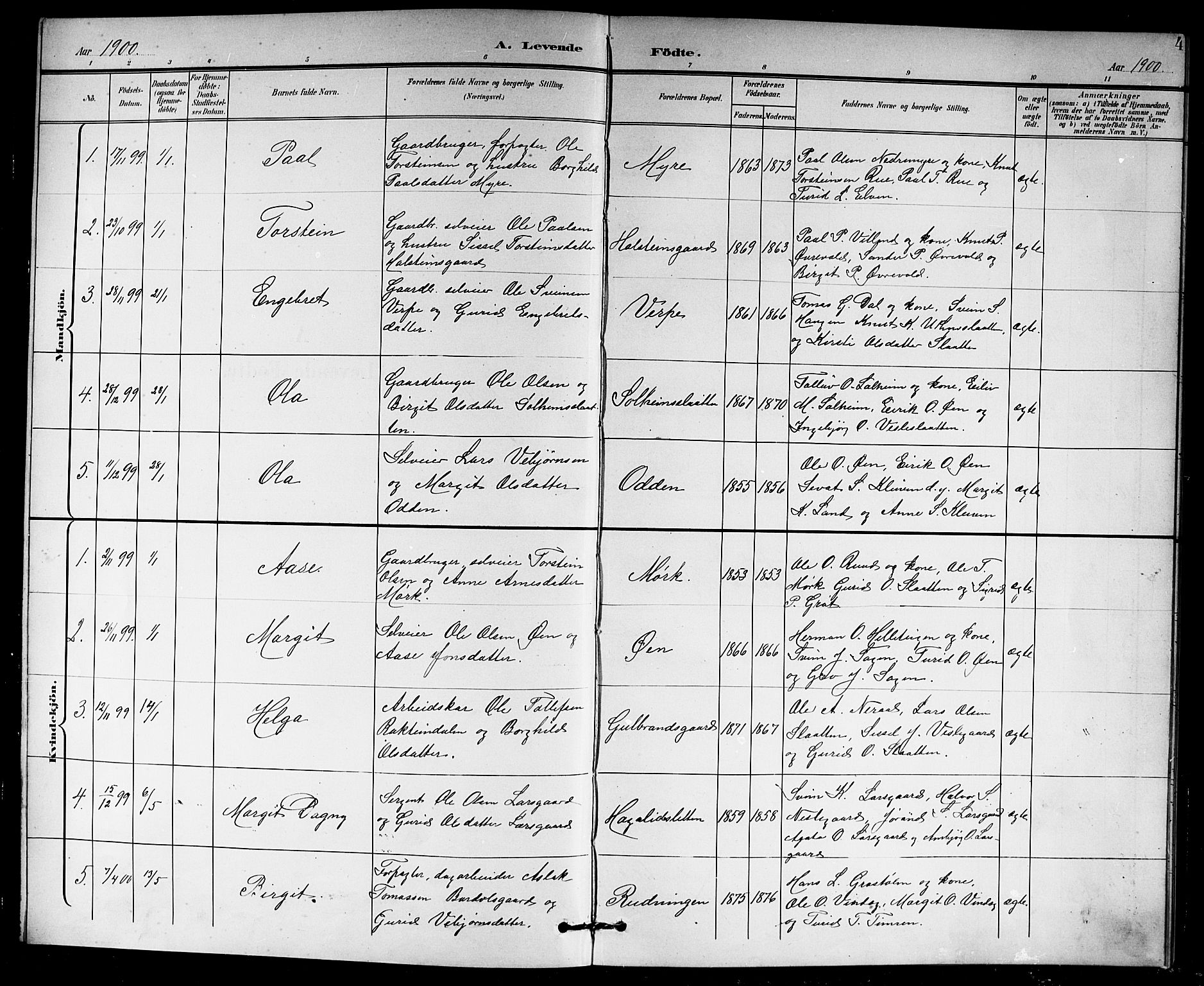 Hol kirkebøker, AV/SAKO-A-227/G/Ga/L0001: Parish register (copy) no. I 1, 1900-1919, p. 4