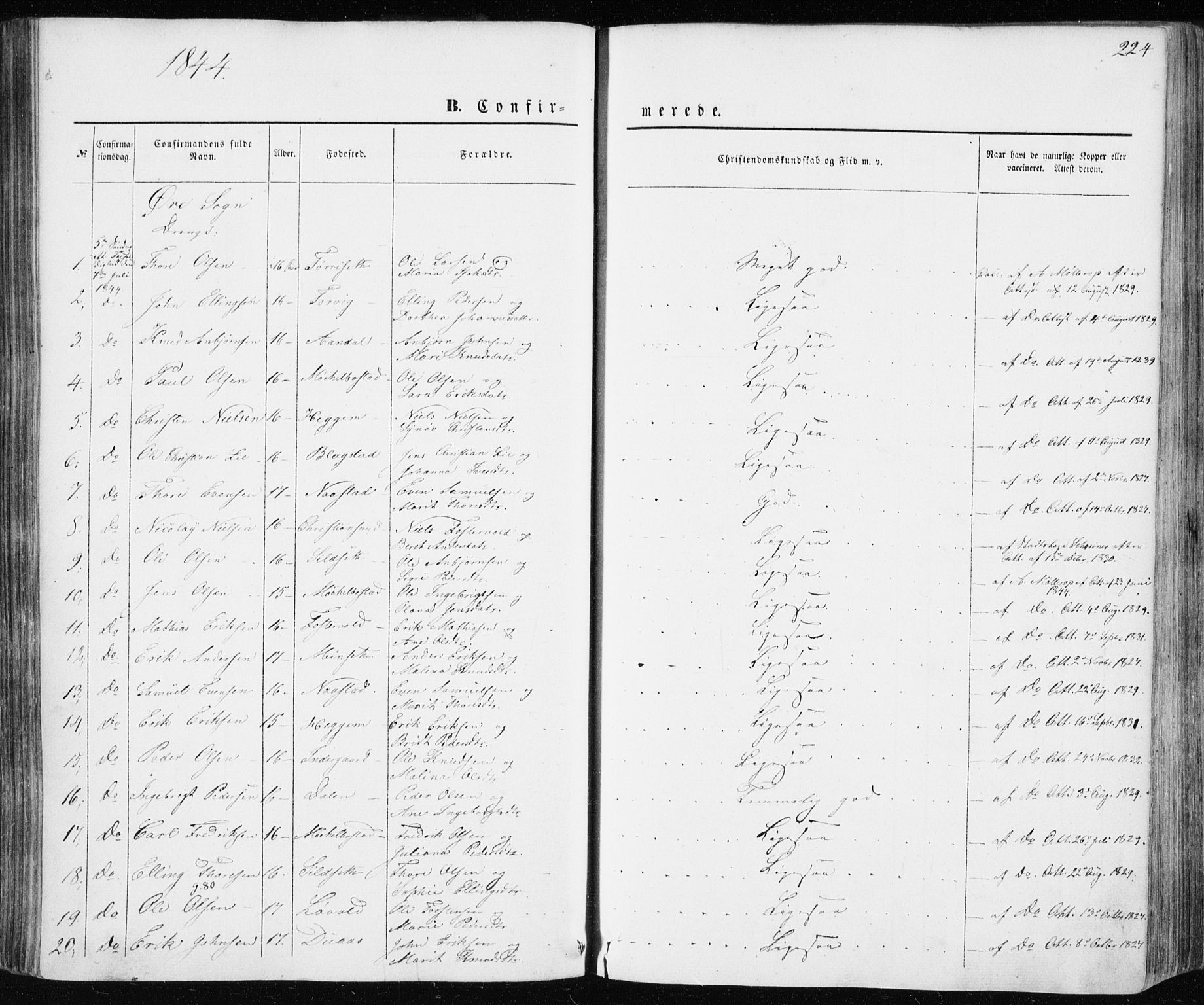 Ministerialprotokoller, klokkerbøker og fødselsregistre - Møre og Romsdal, SAT/A-1454/586/L0984: Parish register (official) no. 586A10, 1844-1856, p. 224
