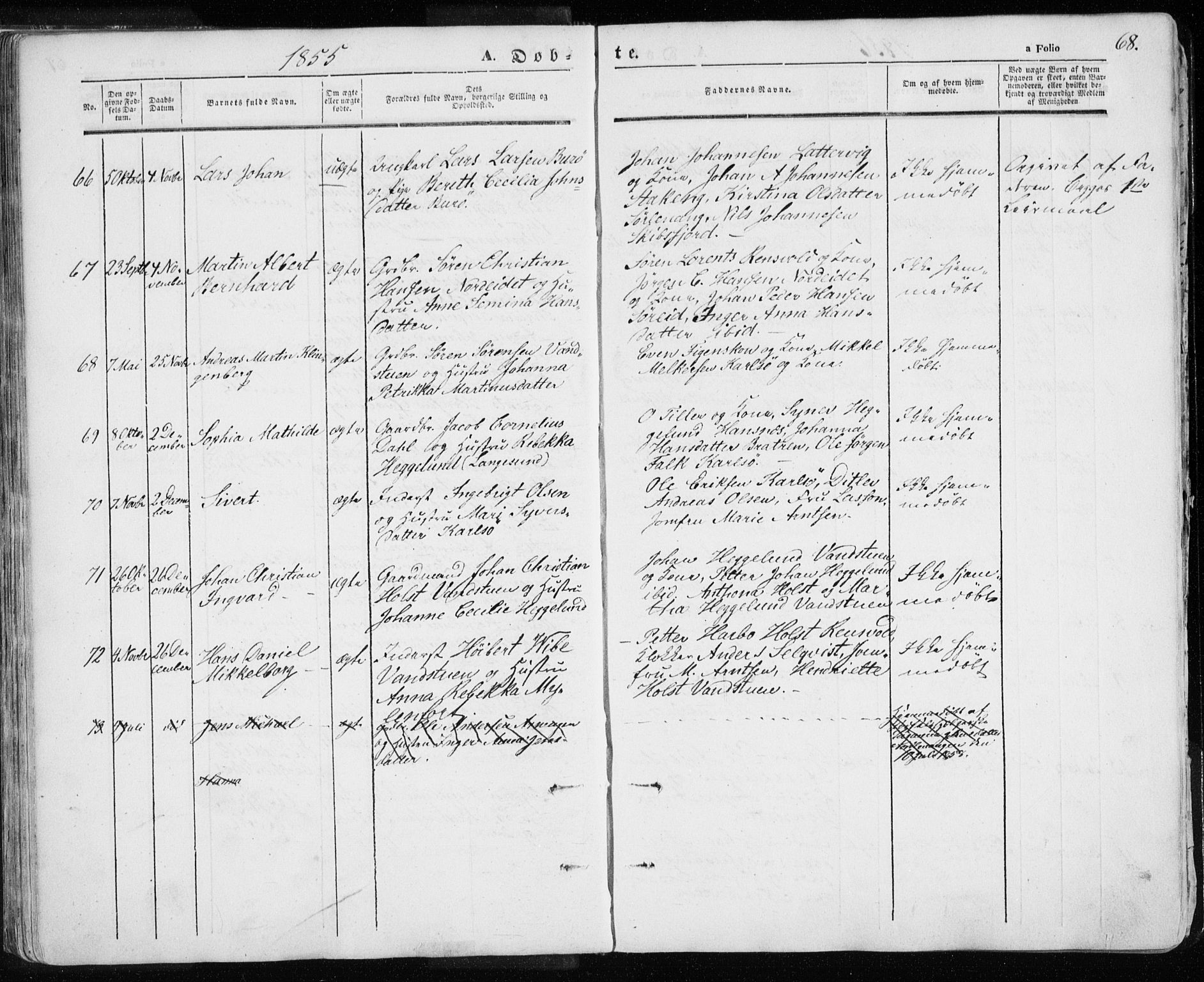 Karlsøy sokneprestembete, SATØ/S-1299/H/Ha/Haa/L0003kirke: Parish register (official) no. 3, 1843-1860, p. 68