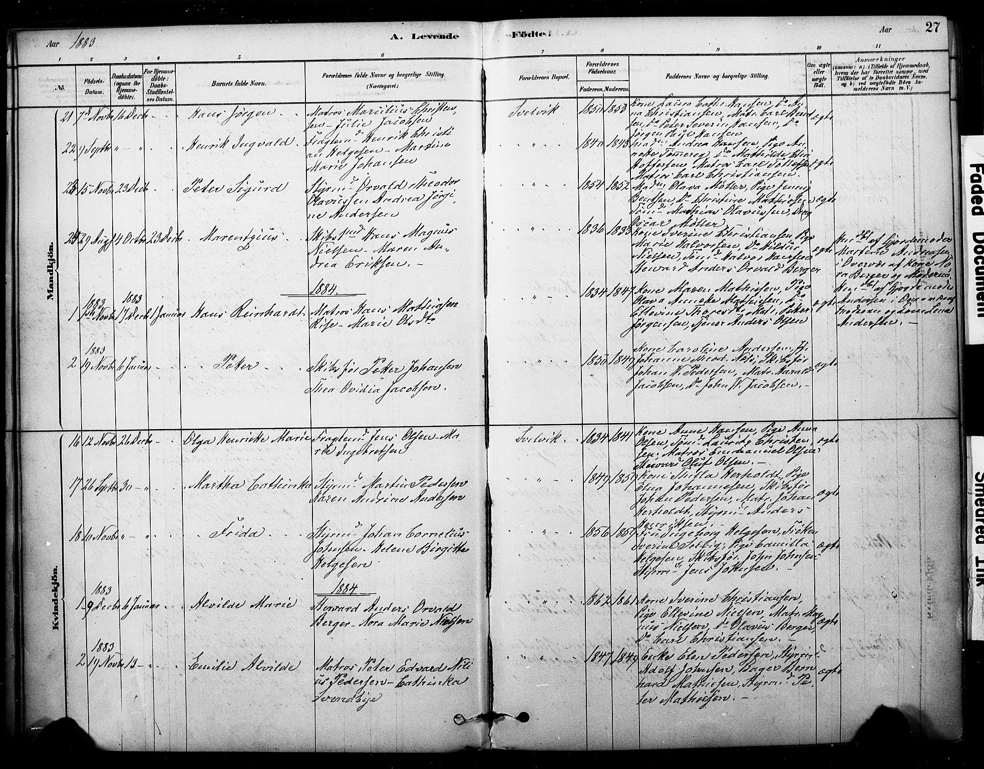 Strømm kirkebøker, AV/SAKO-A-322/F/Fb/L0001: Parish register (official) no. II 1, 1878-1899, p. 27