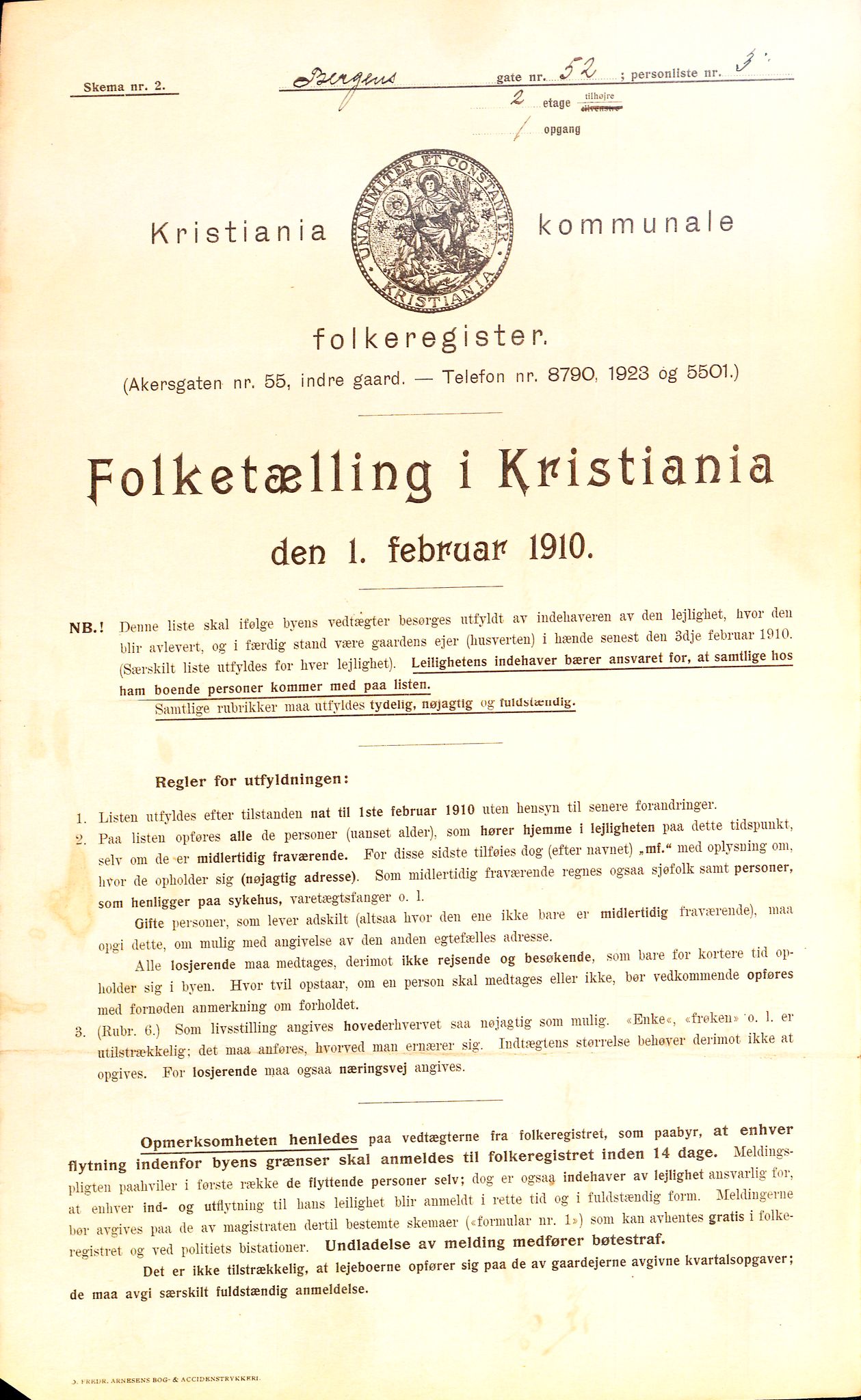 OBA, Municipal Census 1910 for Kristiania, 1910, p. 3855