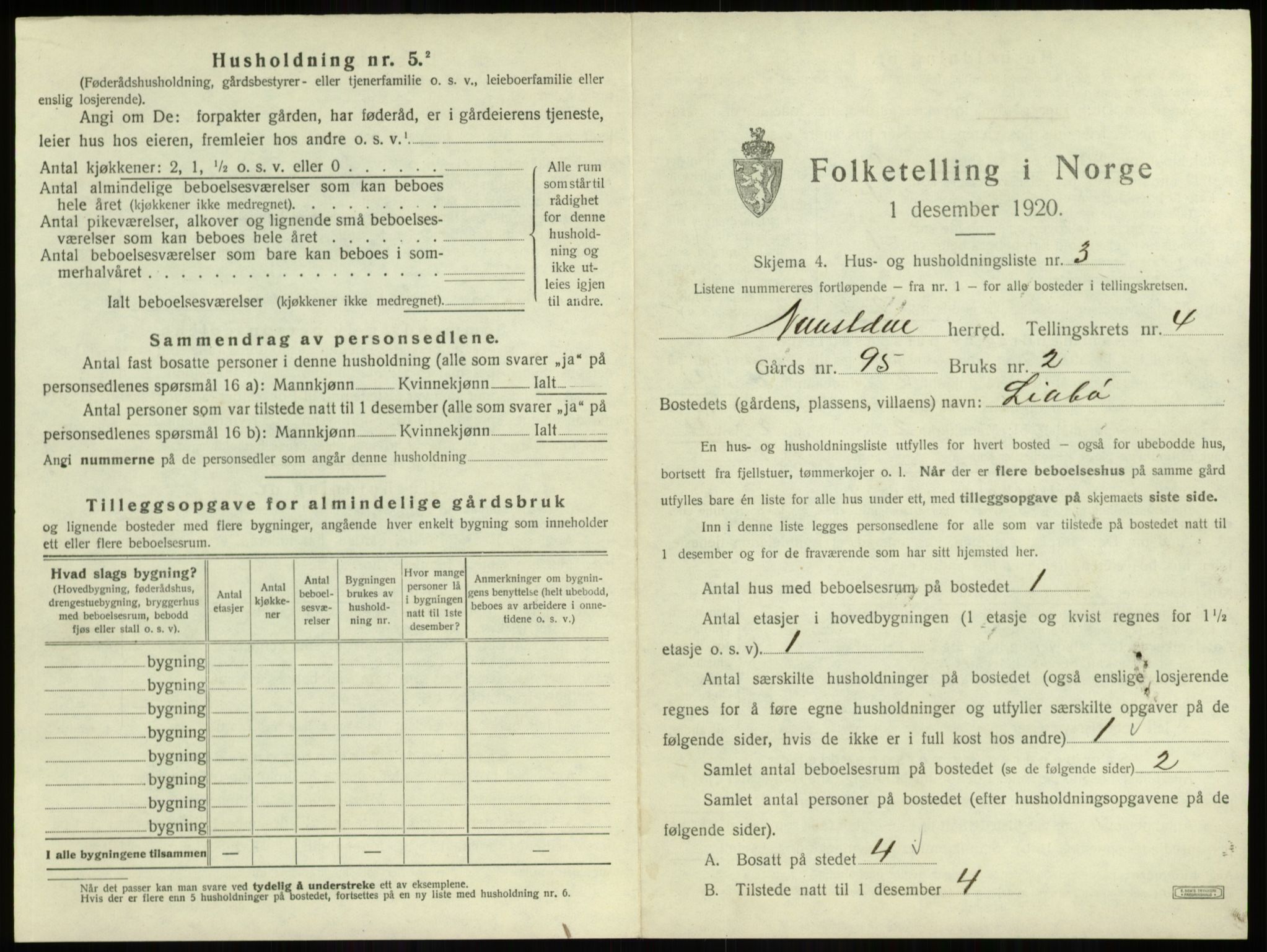 SAB, 1920 census for Naustdal, 1920, p. 250