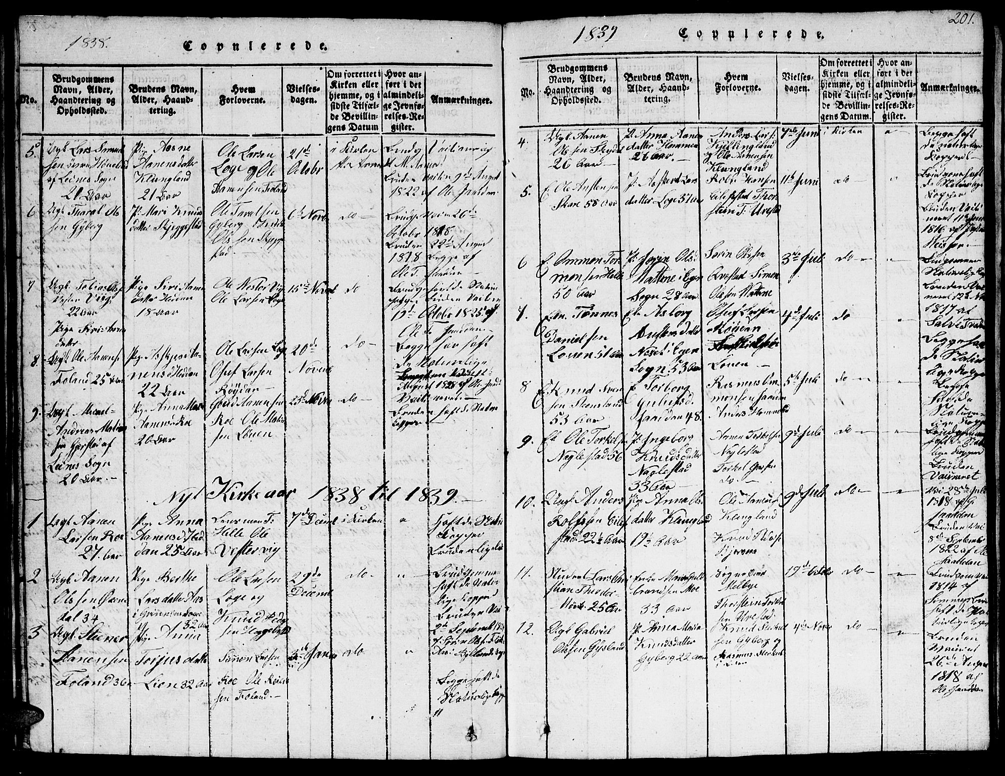 Hægebostad sokneprestkontor, SAK/1111-0024/F/Fb/Fba/L0001: Parish register (copy) no. B 1, 1815-1844, p. 201