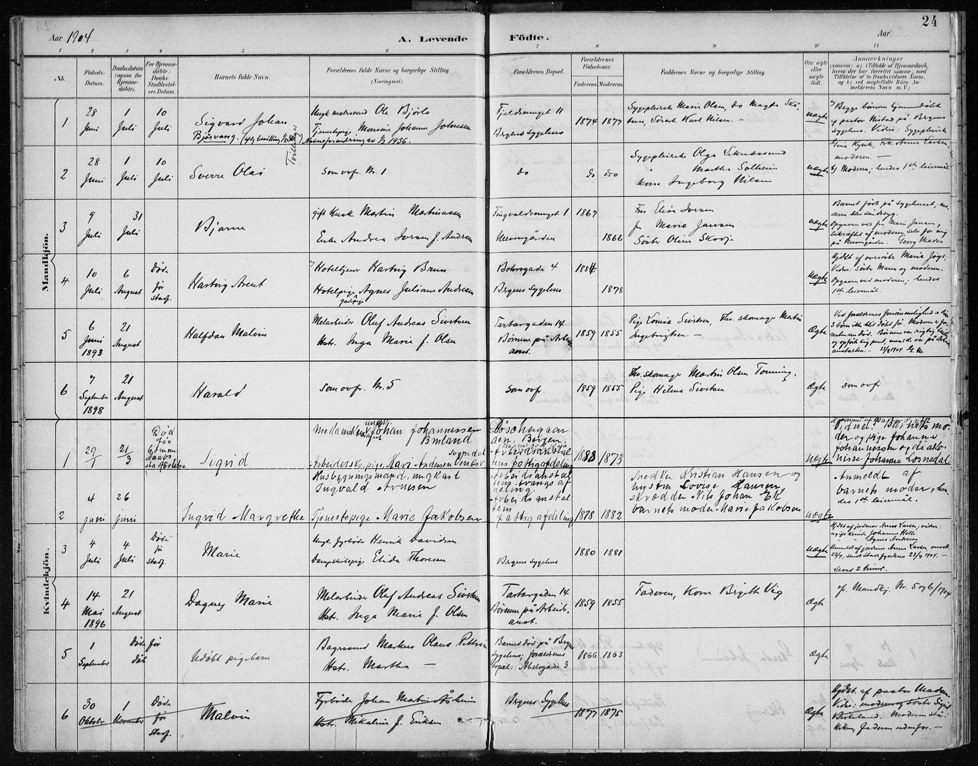 Bergen kommunale pleiehjem - stiftelsespresten, AV/SAB-A-100281: Parish register (official) no. A 2, 1887-1939, p. 24