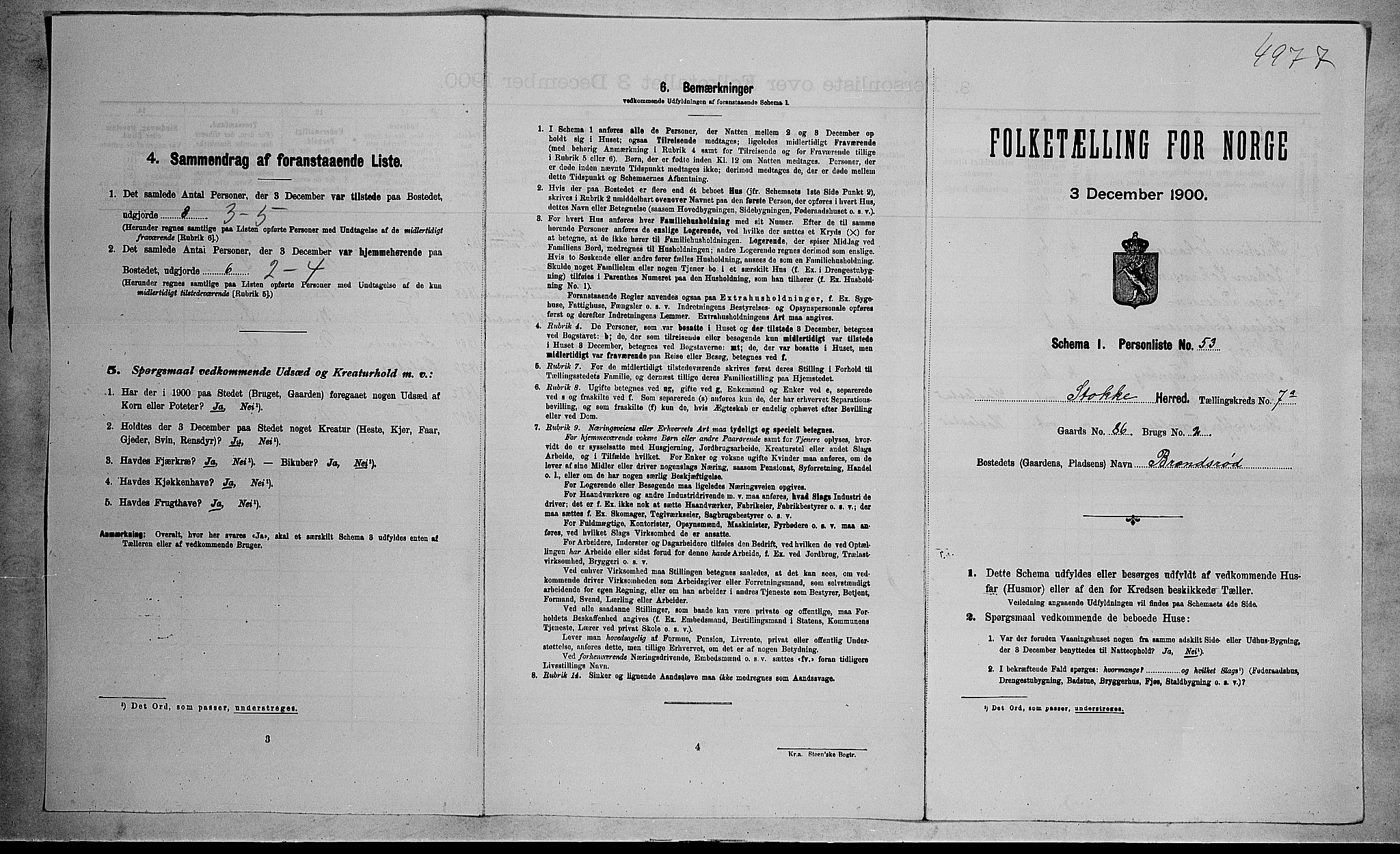 RA, 1900 census for Stokke, 1900, p. 1270