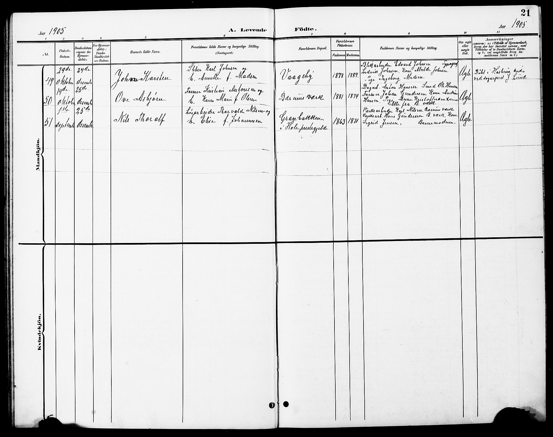 Vestre Bærum prestekontor Kirkebøker, AV/SAO-A-10209a/G/L0001: Parish register (copy) no. 1, 1901-1931, p. 21