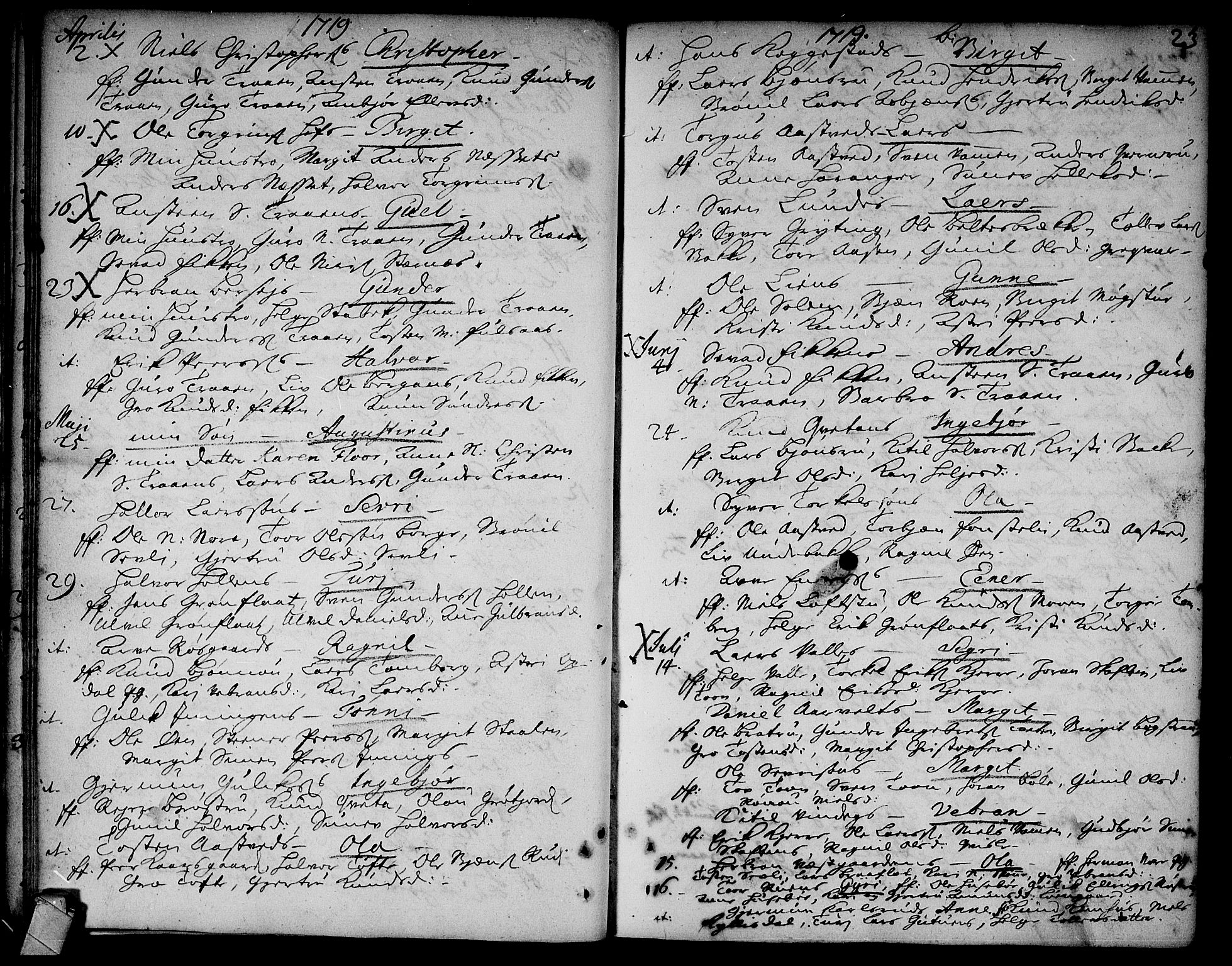 Rollag kirkebøker, AV/SAKO-A-240/F/Fa/L0002: Parish register (official) no. I 2, 1714-1742, p. 23