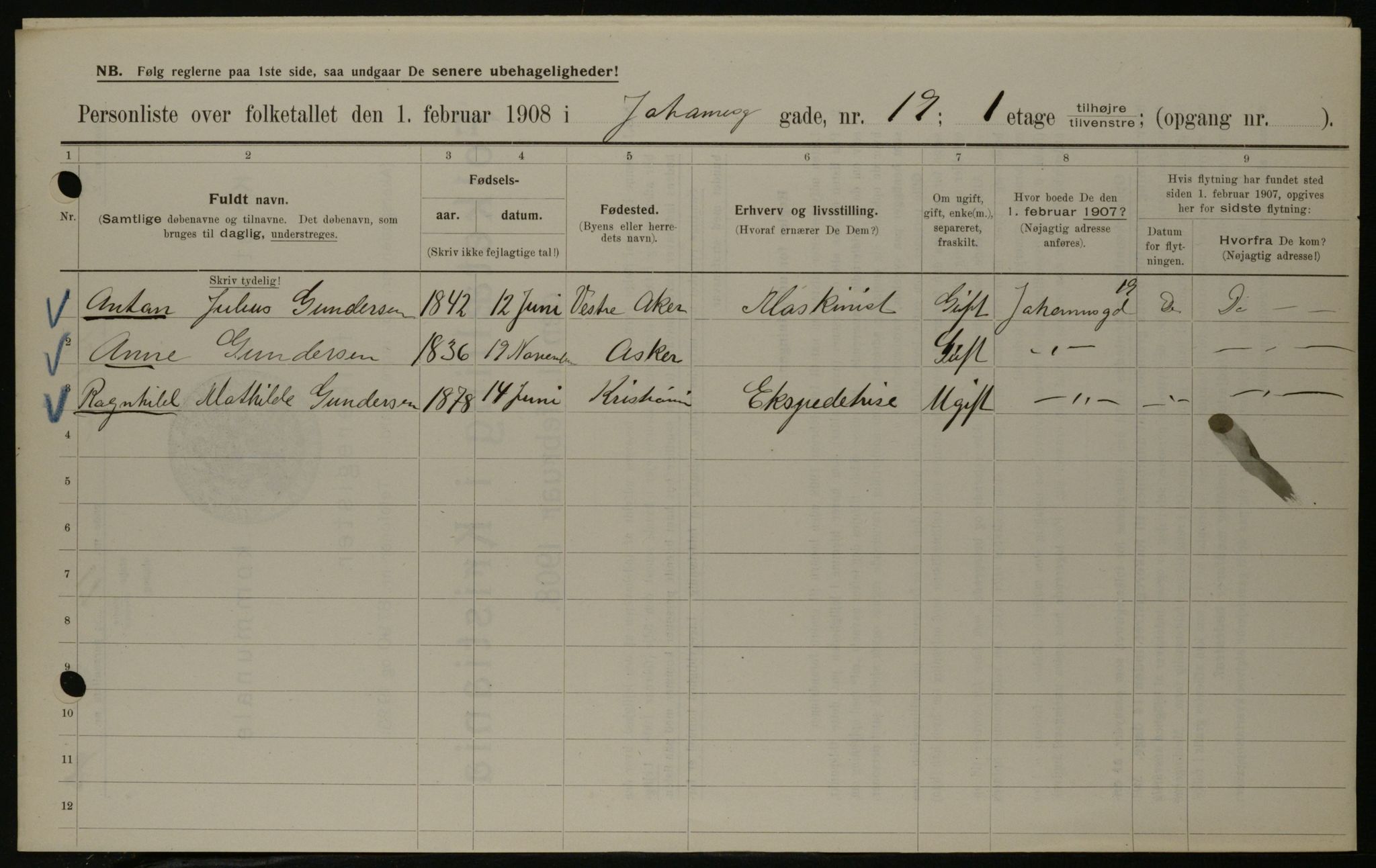 OBA, Municipal Census 1908 for Kristiania, 1908, p. 42274